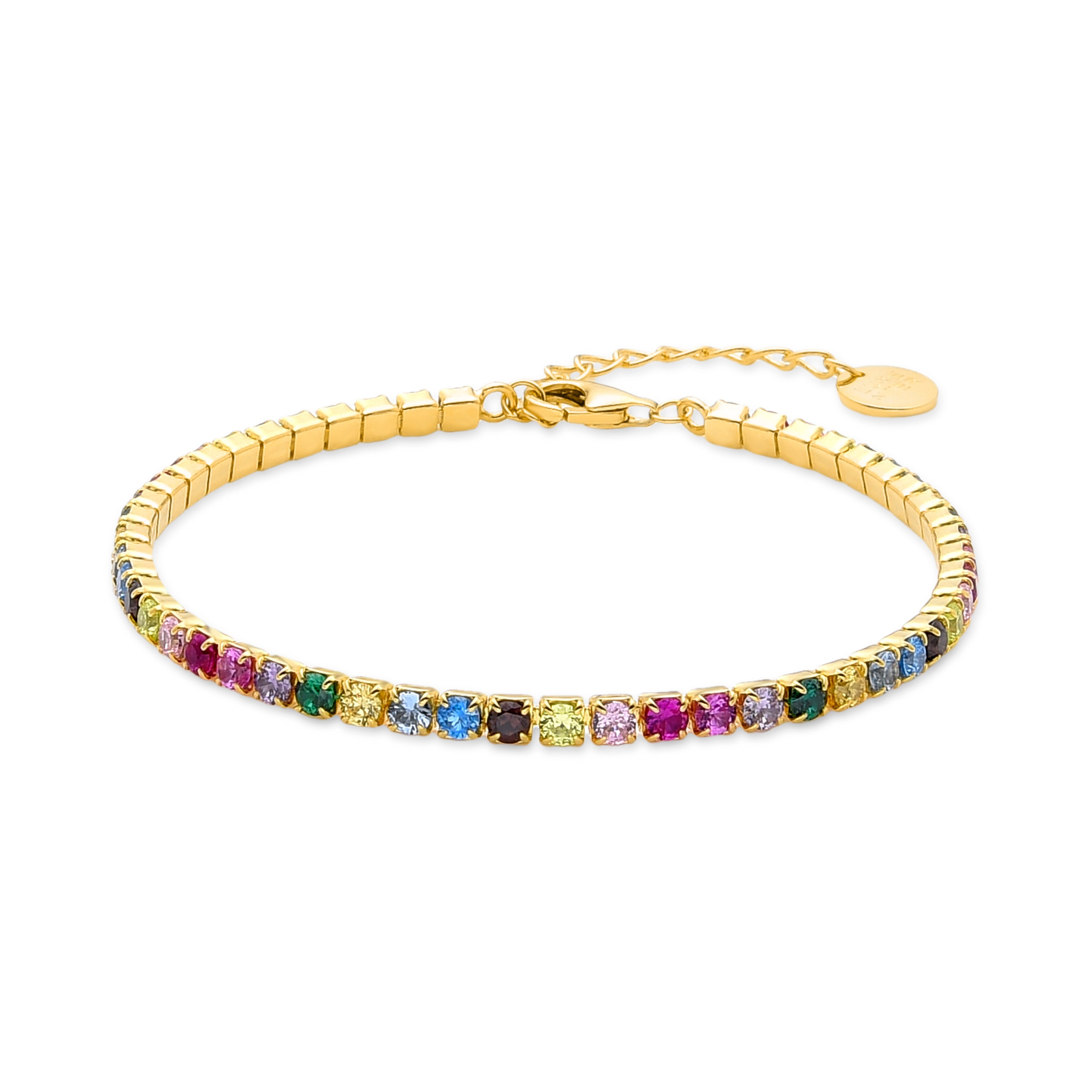 925 Sterling Silver Bracelet with Multicolor Zirconia finished in 18K Yellow Gold - Tahu