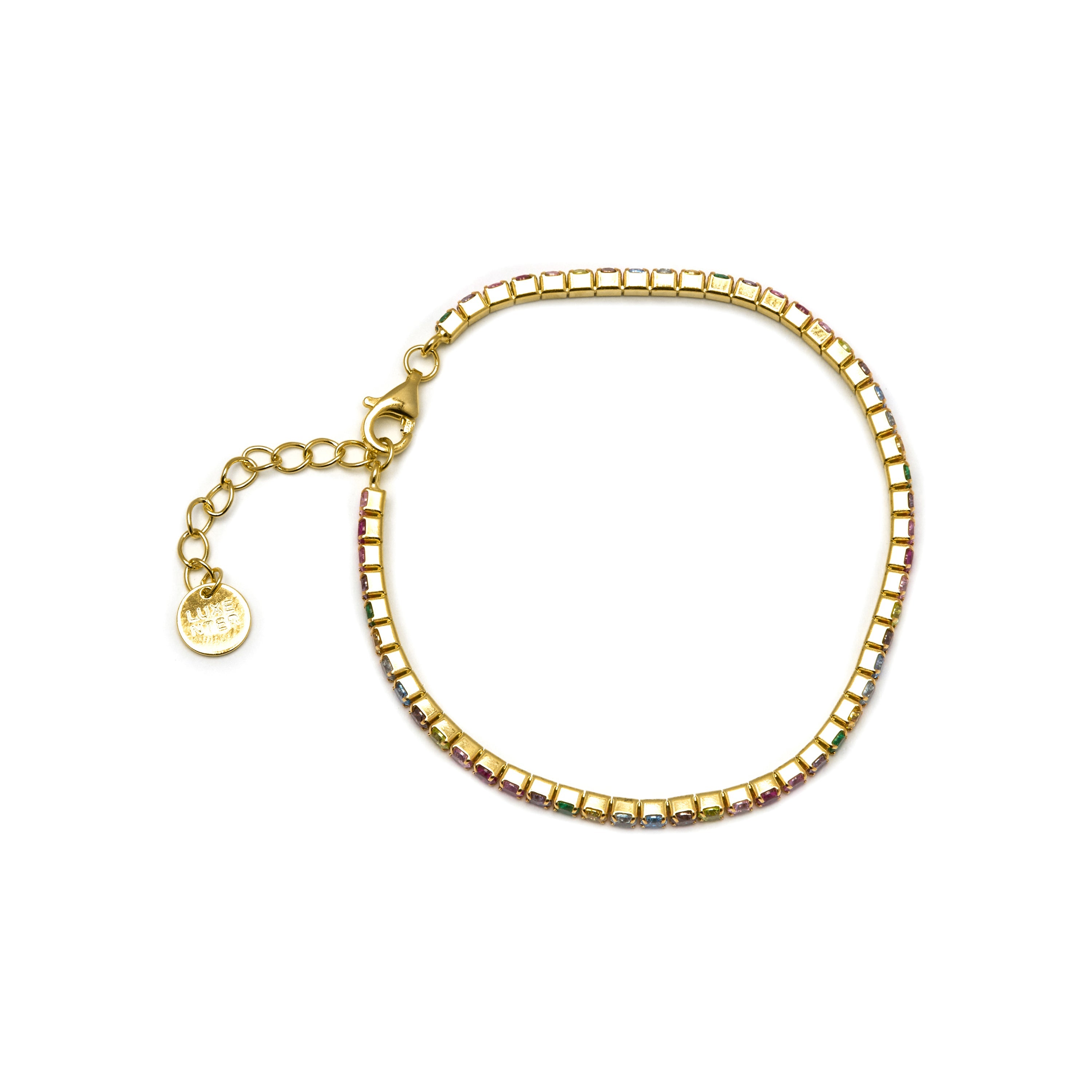 925 Sterling Silver Bracelet with Multicolor Zirconia finished in 18K Yellow Gold - Tahu