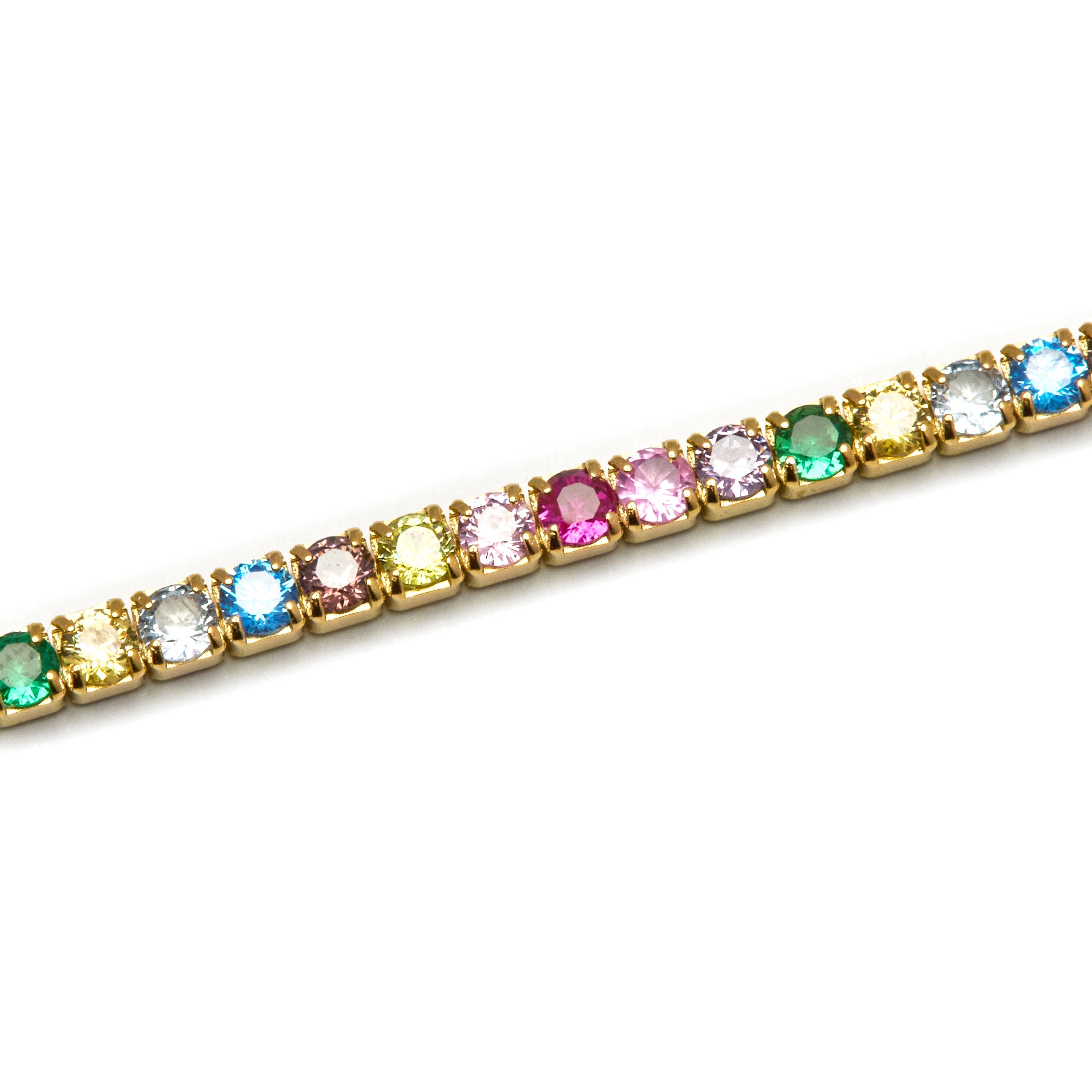 925 Sterling Silver Bracelet with Multicolor Zirconia finished in 18K Yellow Gold - Tahu