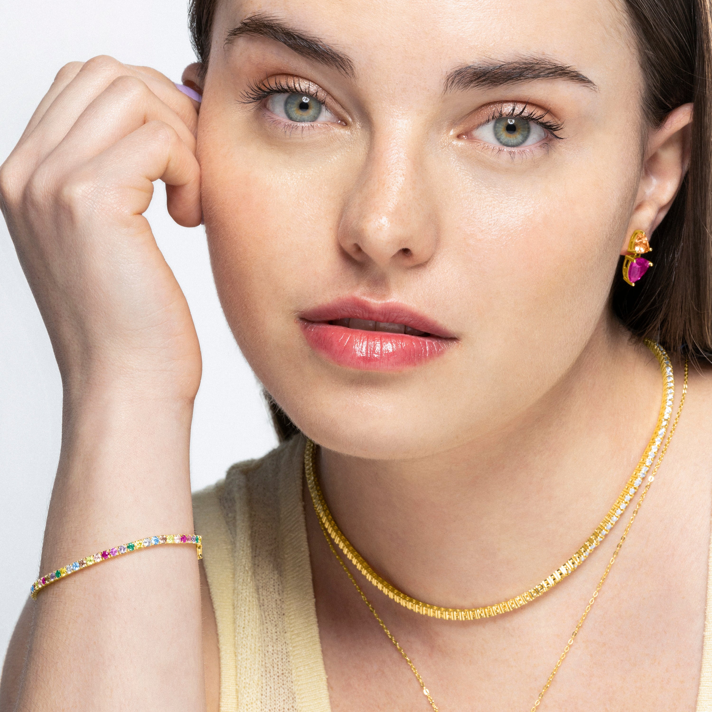 925 Sterling Silver Bracelet with Multicolor Zirconia finished in 18K Yellow Gold - Tahu
