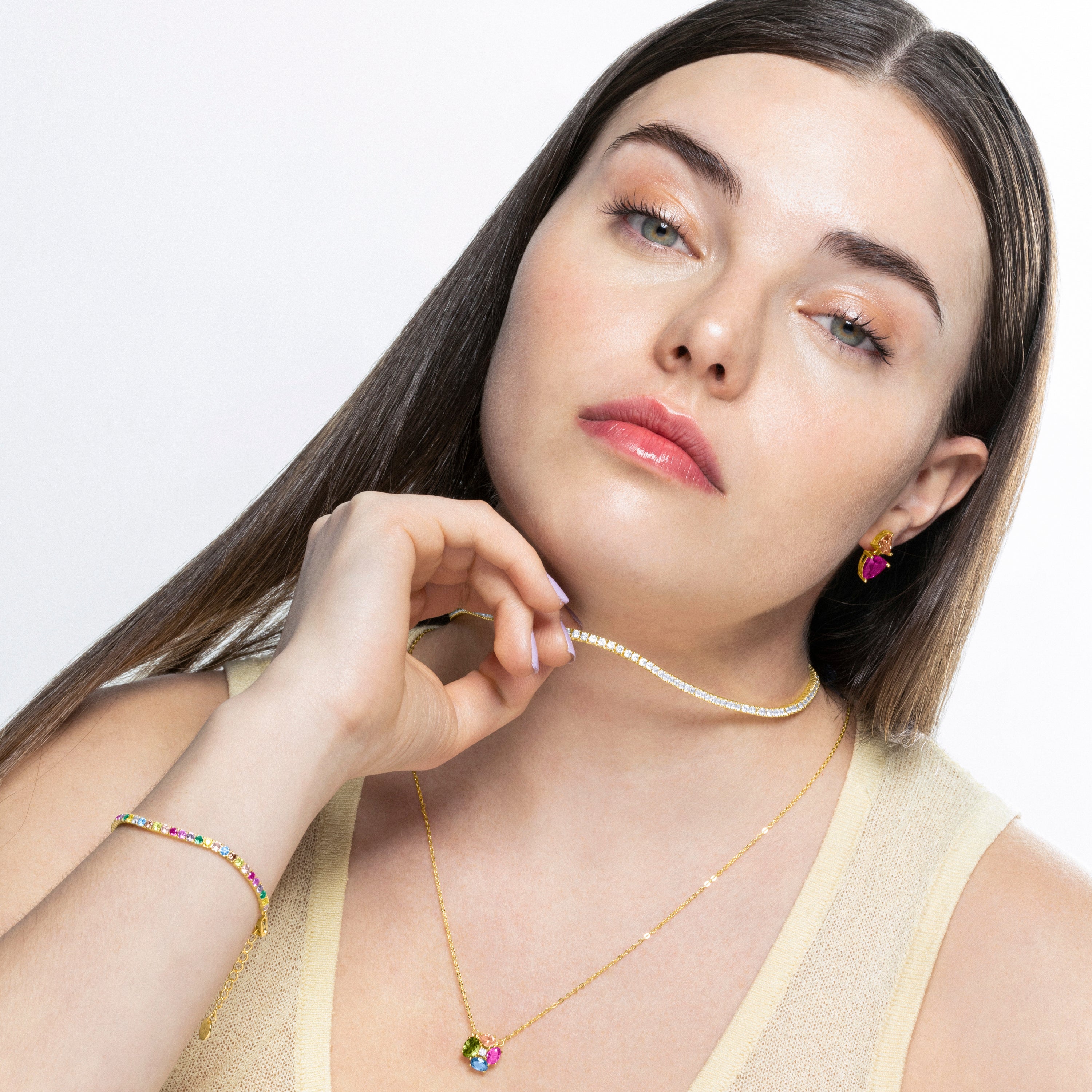 925 Sterling Silver Bracelet with Multicolor Zirconia finished in 18K Yellow Gold - Tahu
