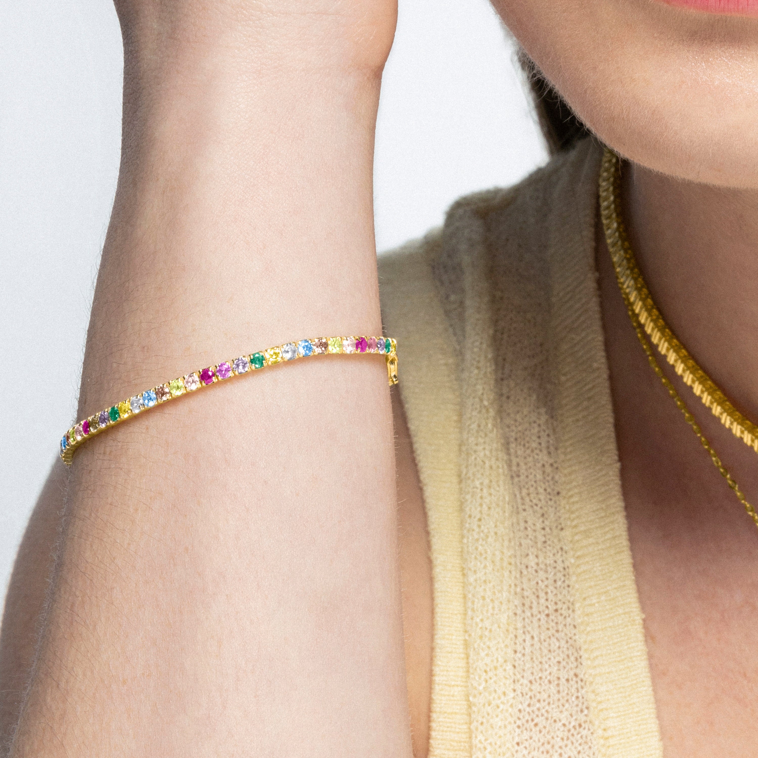 925 Sterling Silver Bracelet with Multicolor Zirconia finished in 18K Yellow Gold - Tahu