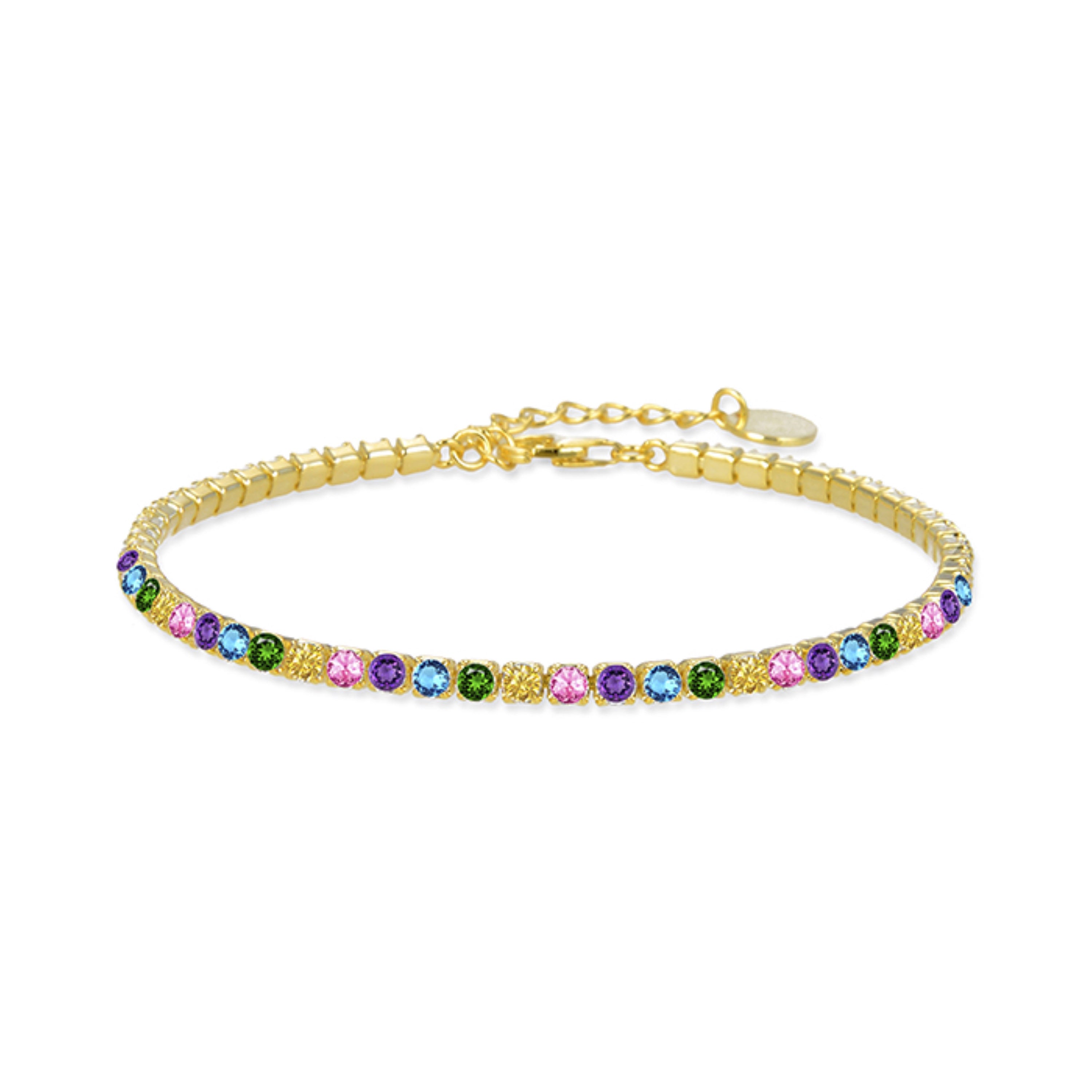 925 Sterling Silver Bracelet with Multicolor Zirconia finished in 18K Yellow Gold - Tahu