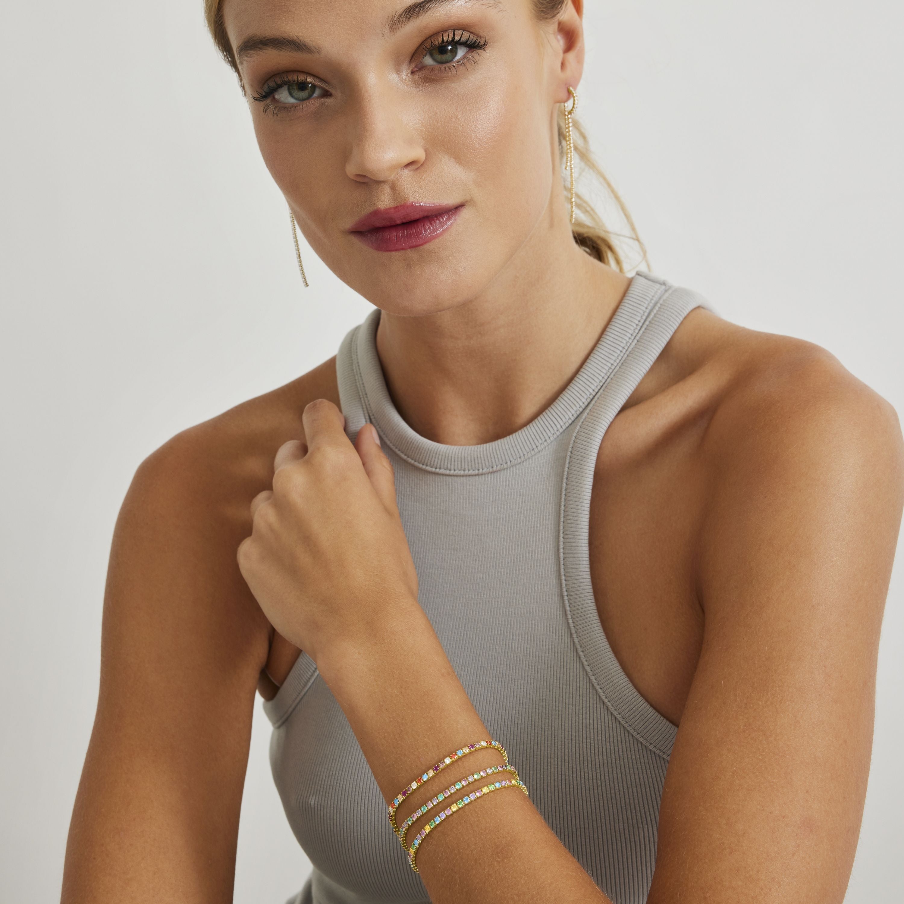 925 Sterling Silver Bracelet with Multicolor Zirconia finished in 18K Yellow Gold - Tahu