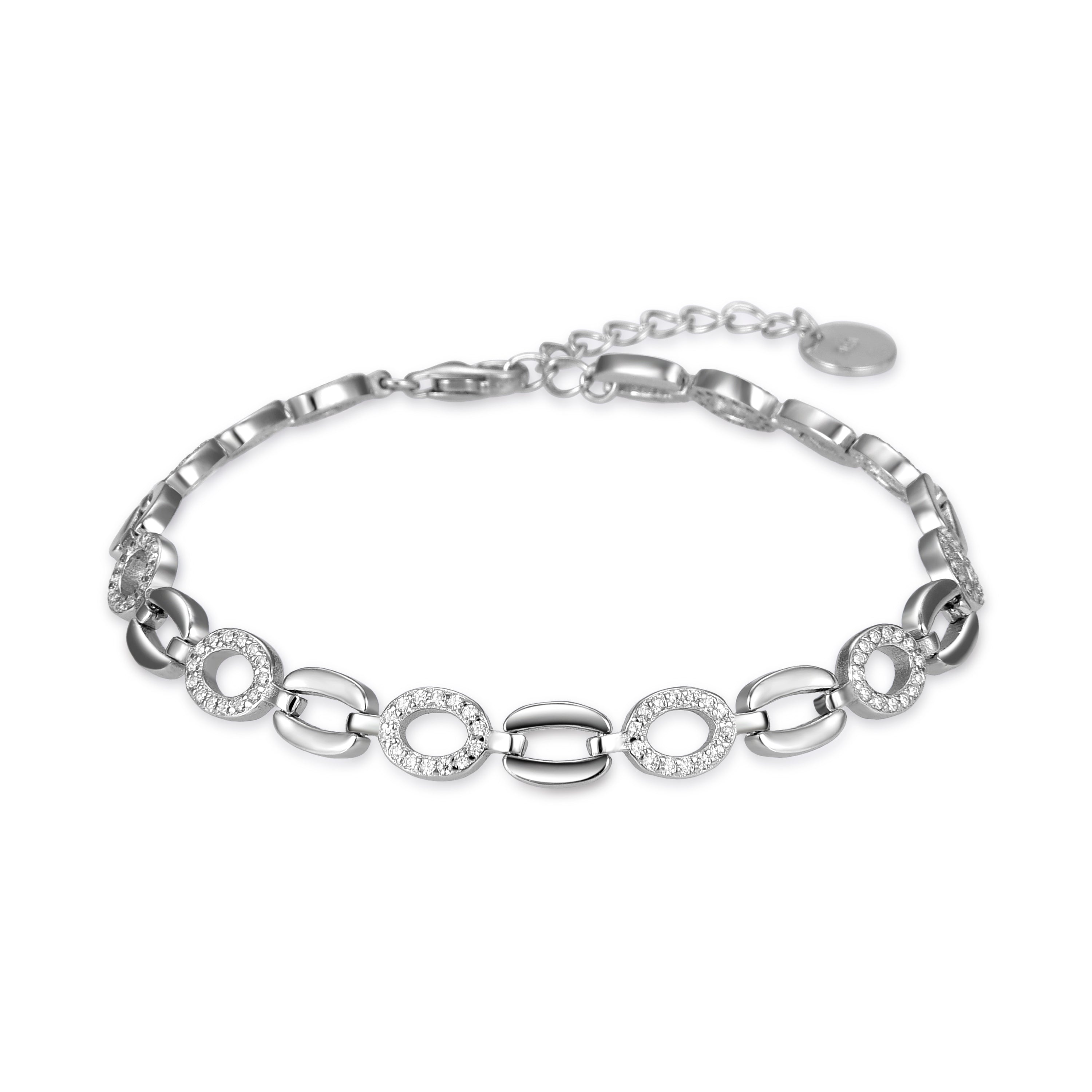 925 Sterling Silver Bracelet with Rhodium-Plated Brilliant Zirconia - Lydas