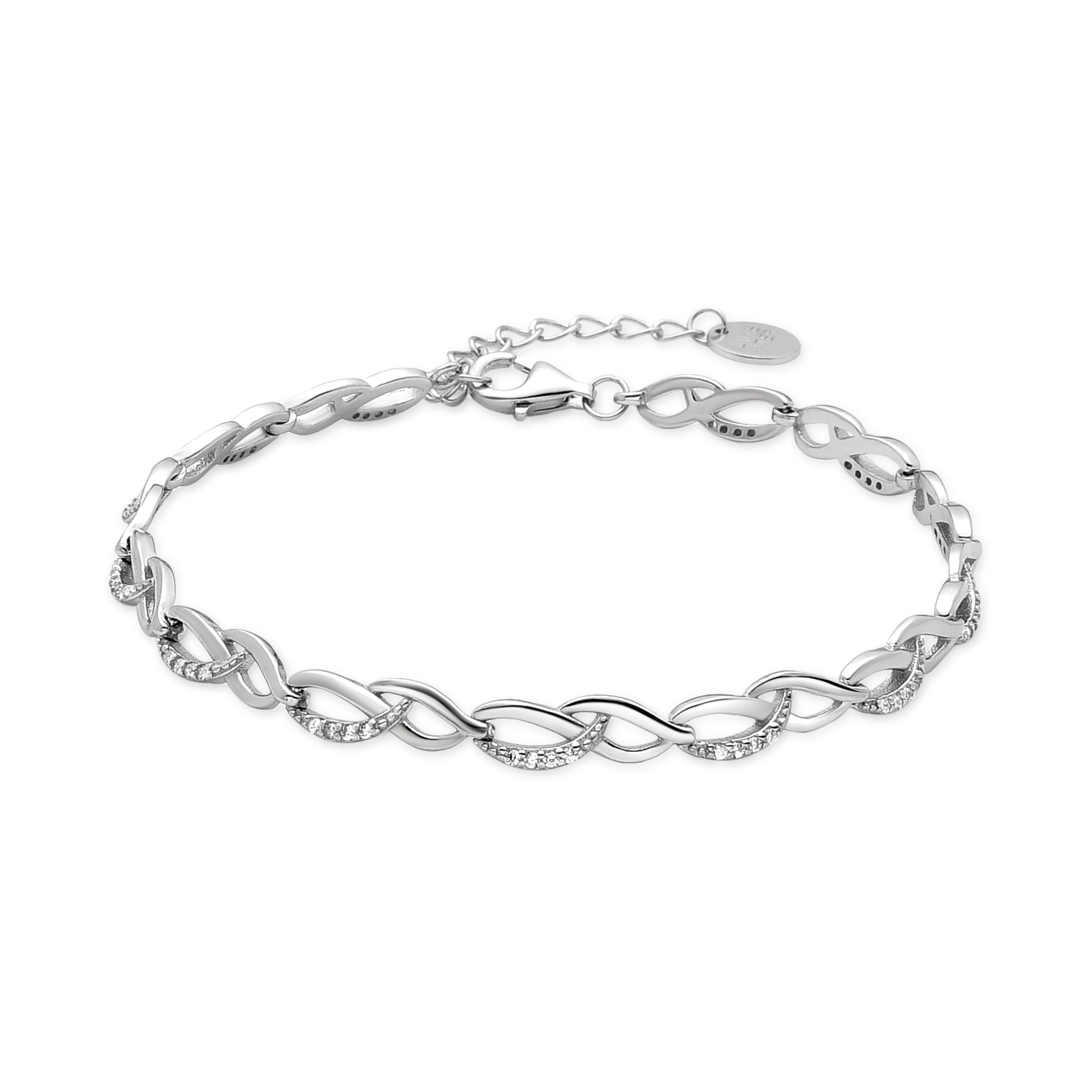 925 Sterling Silver Bracelet with Rhodium-Plated Brilliant Zirconia - Zalik