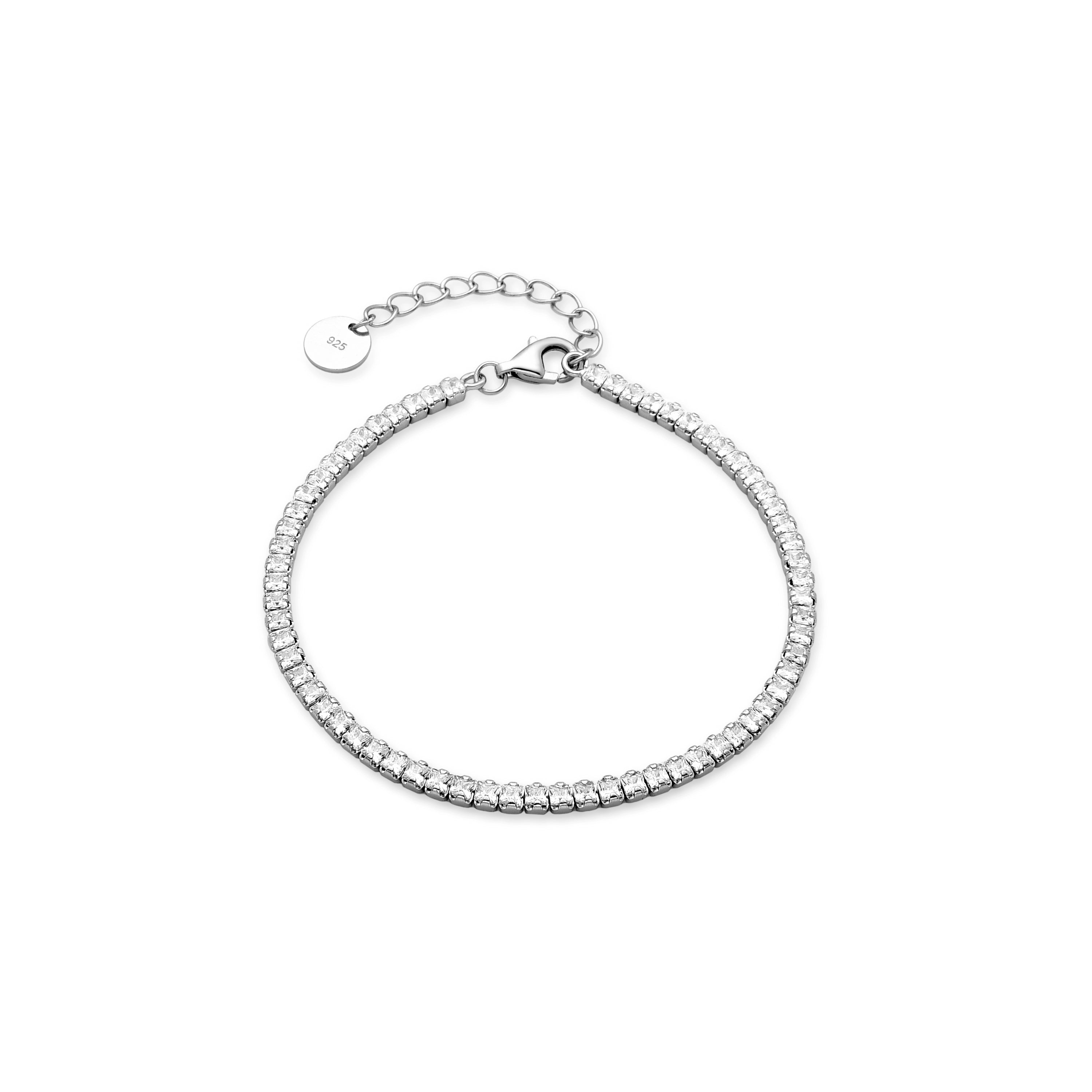 925 Sterling Silver Bracelet with Rhodium-Plated Brilliant Zirconia - Oty