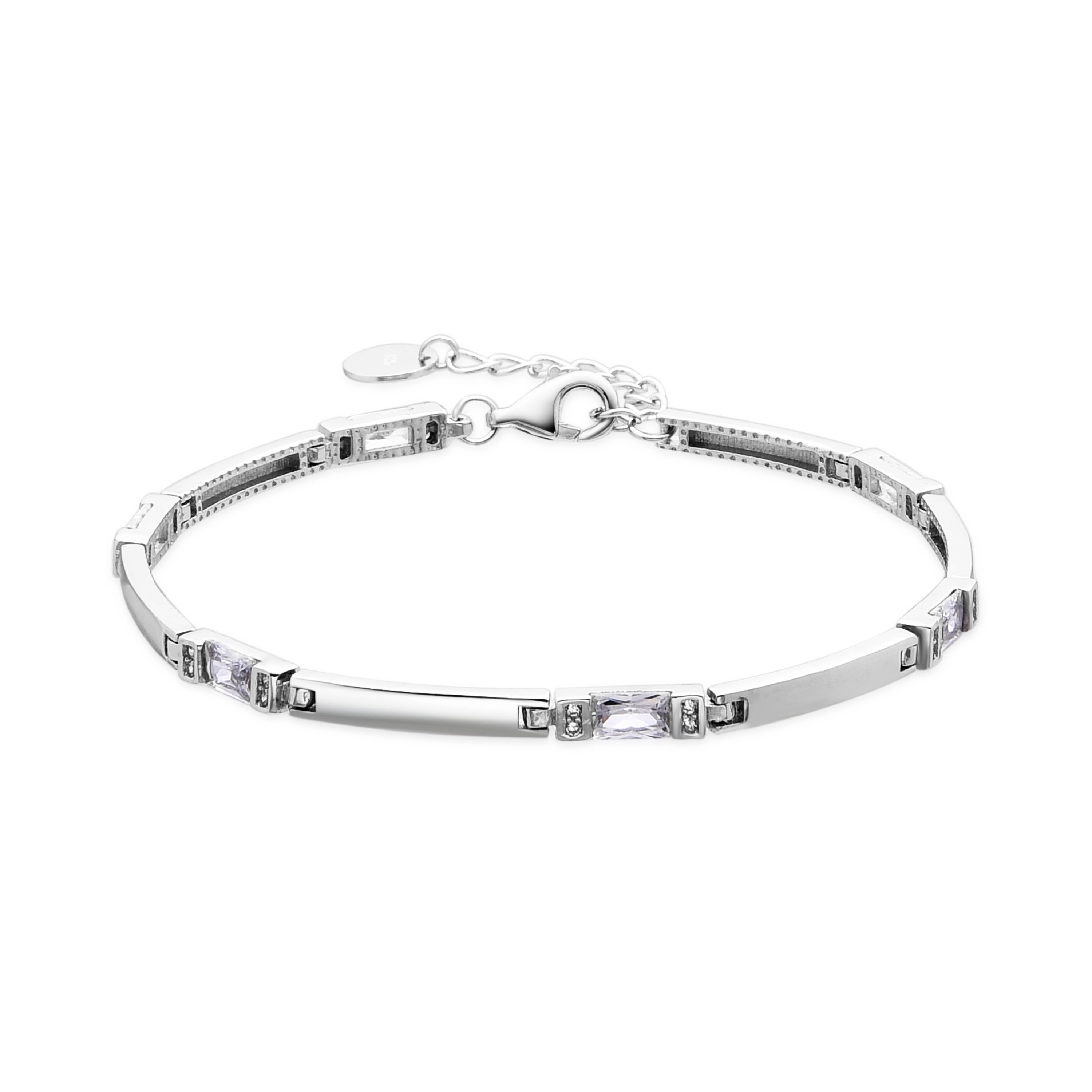 925 Sterling Silver and Brilliant Zirconia Bracelet with Rhodium Finish - Warak