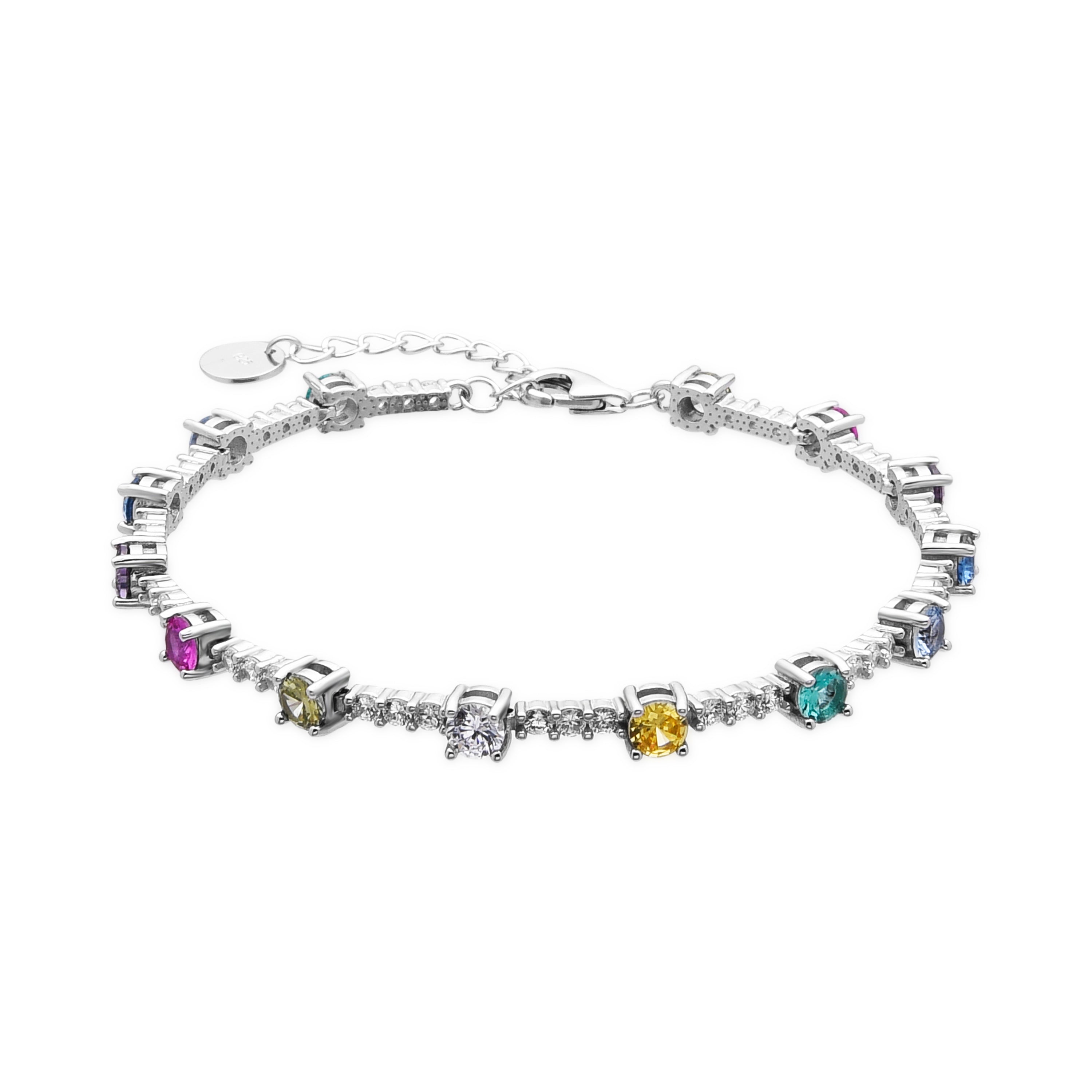 925 Sterling Silver and Multicolor Zirconia Bracelet with Rhodium Finish - Kirith