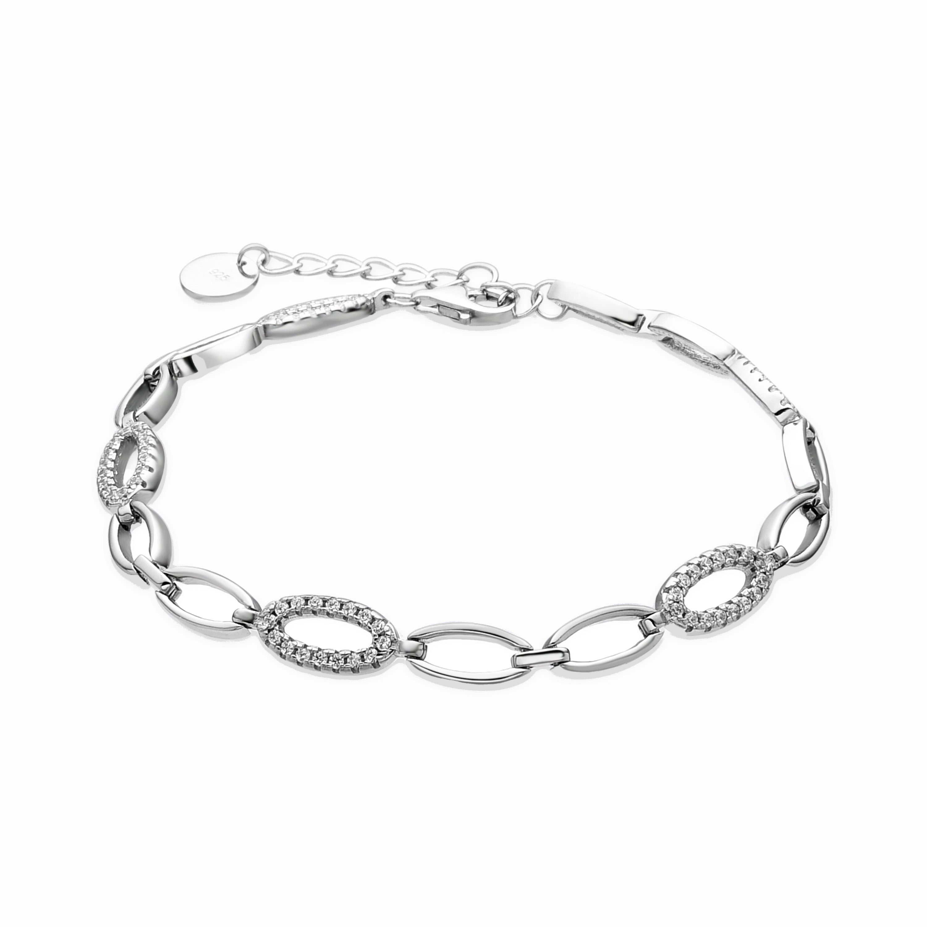 925 Sterling Silver and Brilliant Zirconia Bracelet with Rhodium Finish - Zowel