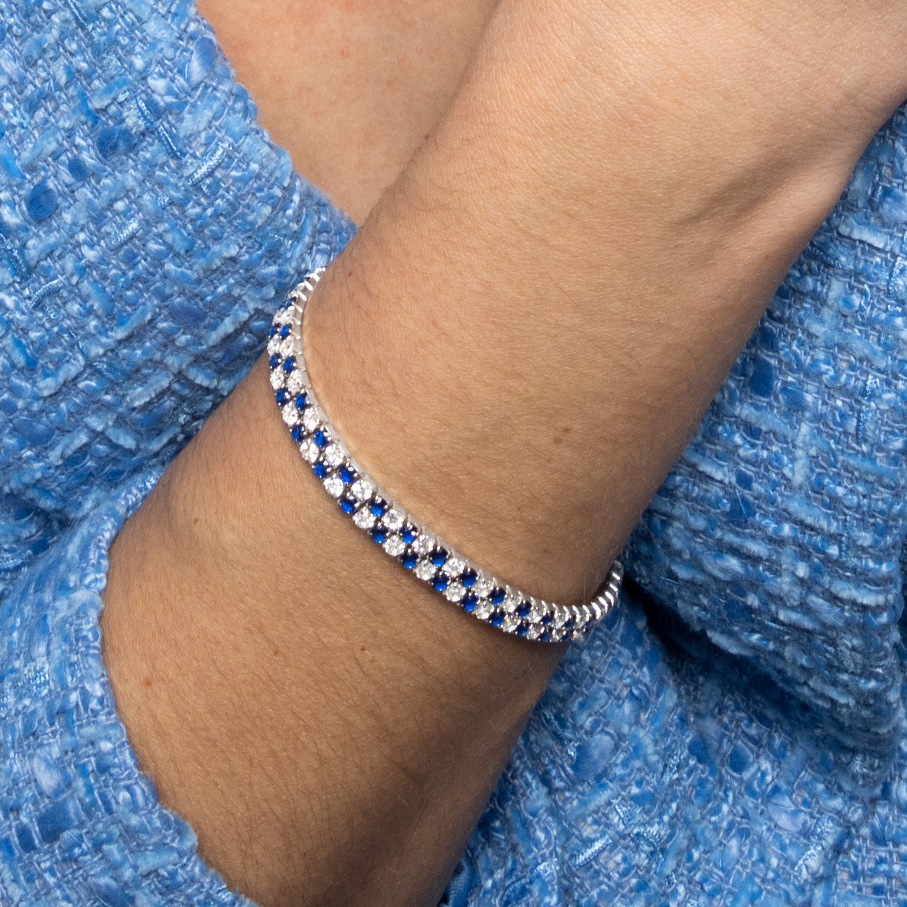 Pulsera de Plata de Ley 925 y Circonita Záfiro acabado en rodio - Kheko
