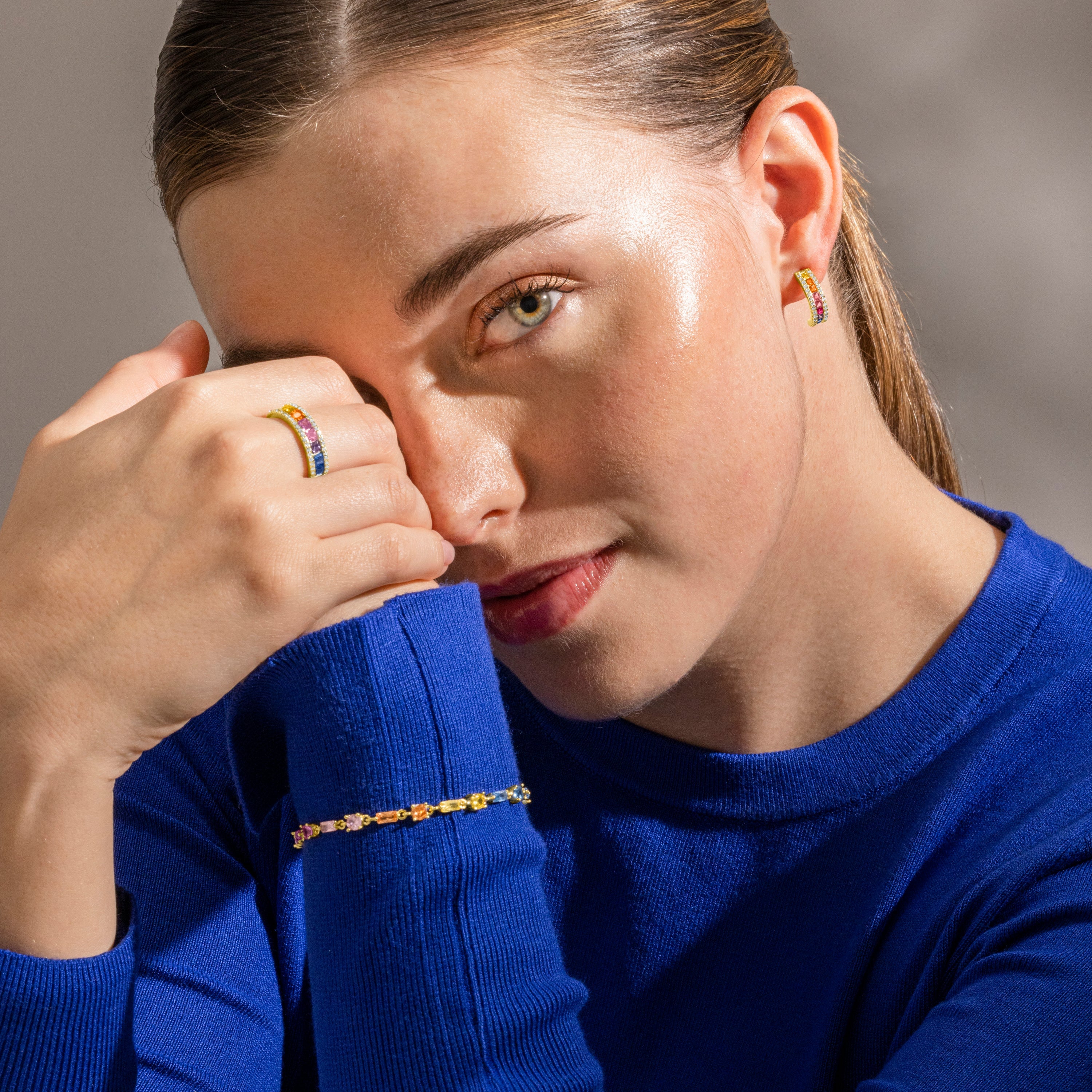 925 Sterling Silver and Multicolor Zirconia Bracelet with 18k Gold Finish - Morae