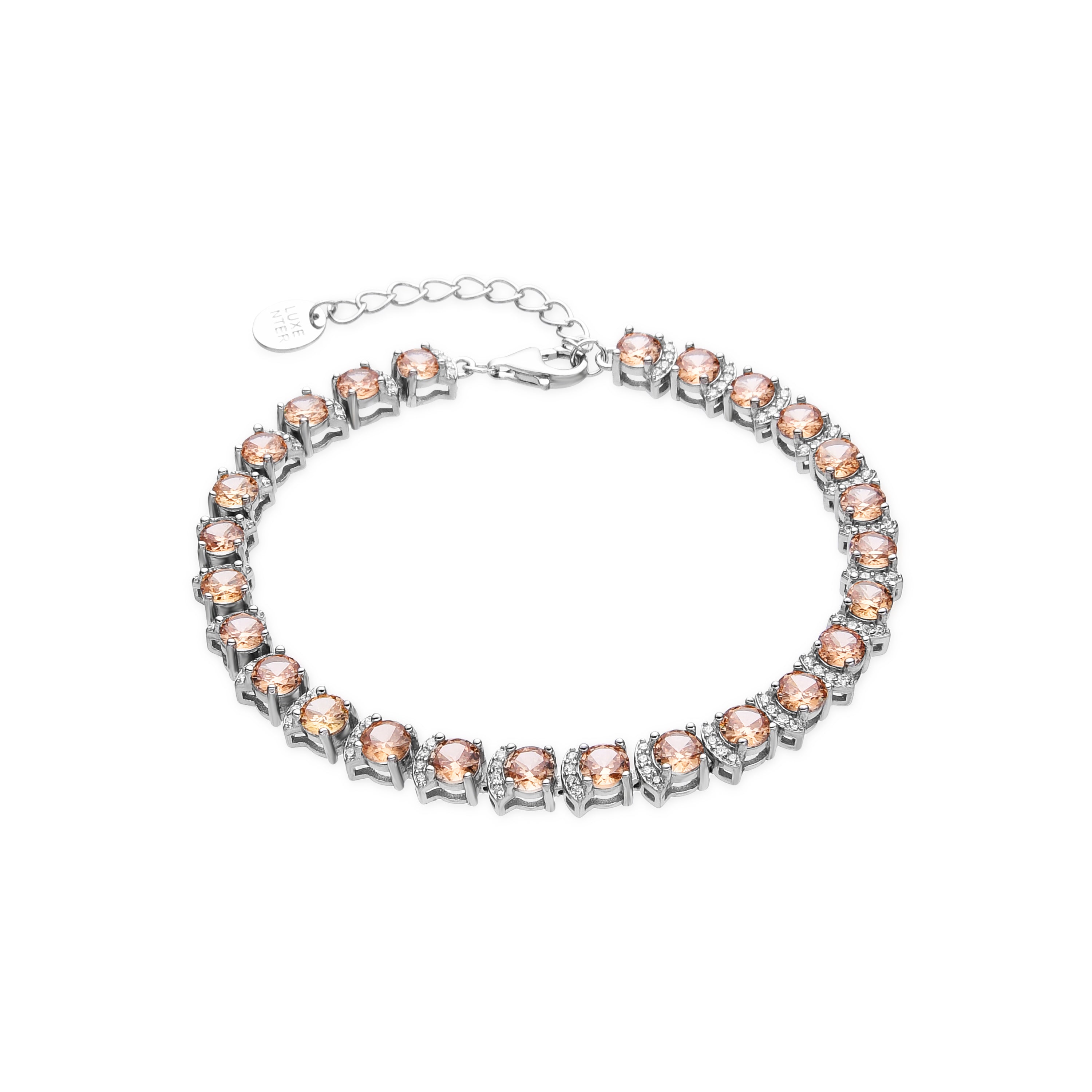 925 Sterling Silver and Champagne Zirconia Bracelet with Rhodium Finish - Raikash
