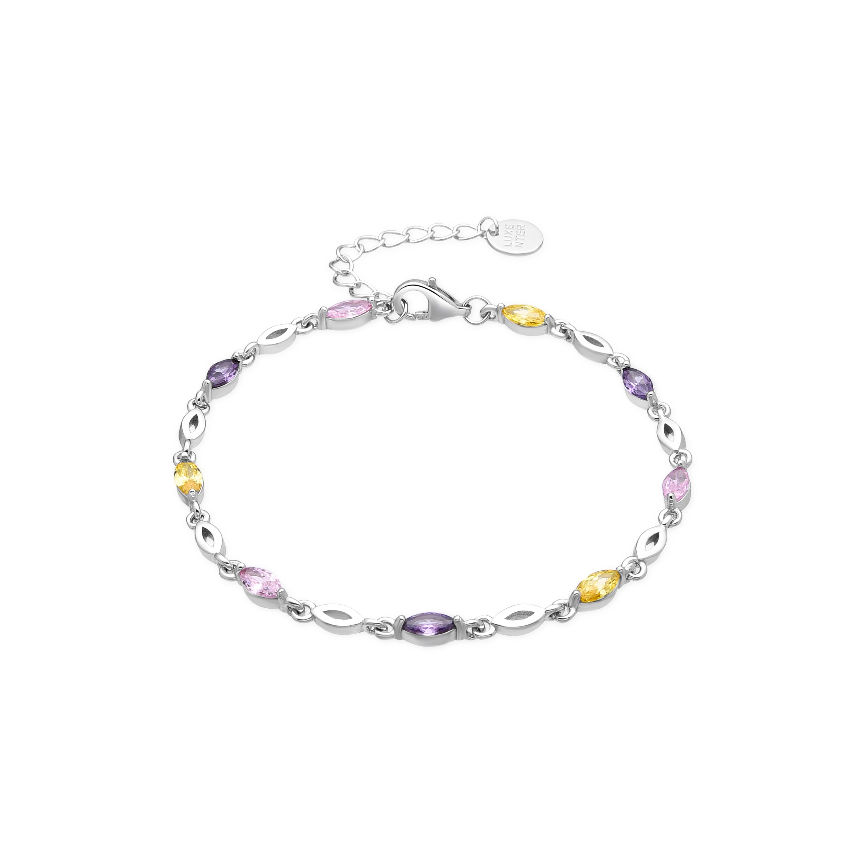 925 Sterling Silver and Multicolor Zirconia Bracelet, 18k Yellow Gold Finish - Imna
