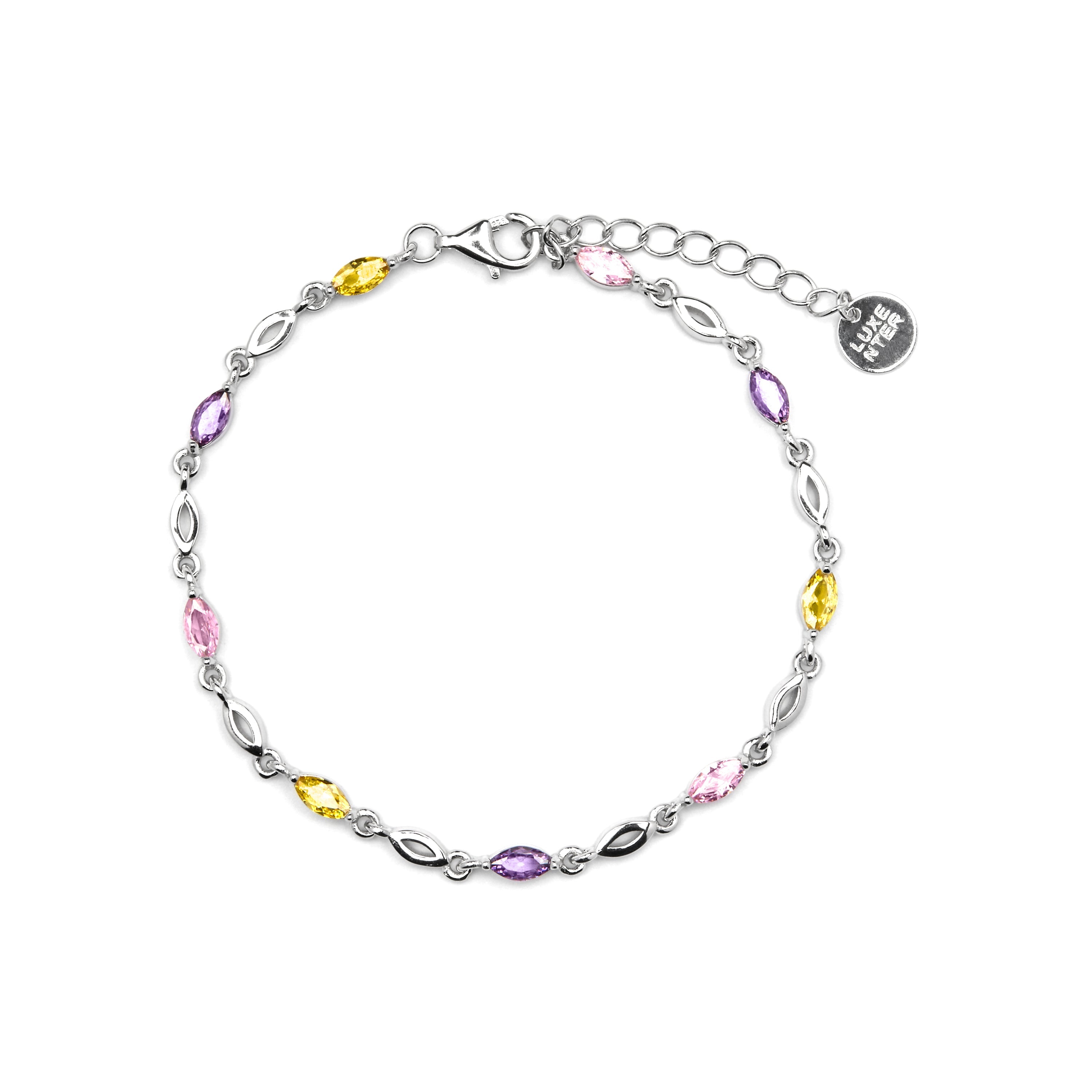 925 Sterling Silver and Multicolor Zirconia Bracelet, 18k Yellow Gold Finish - Imna