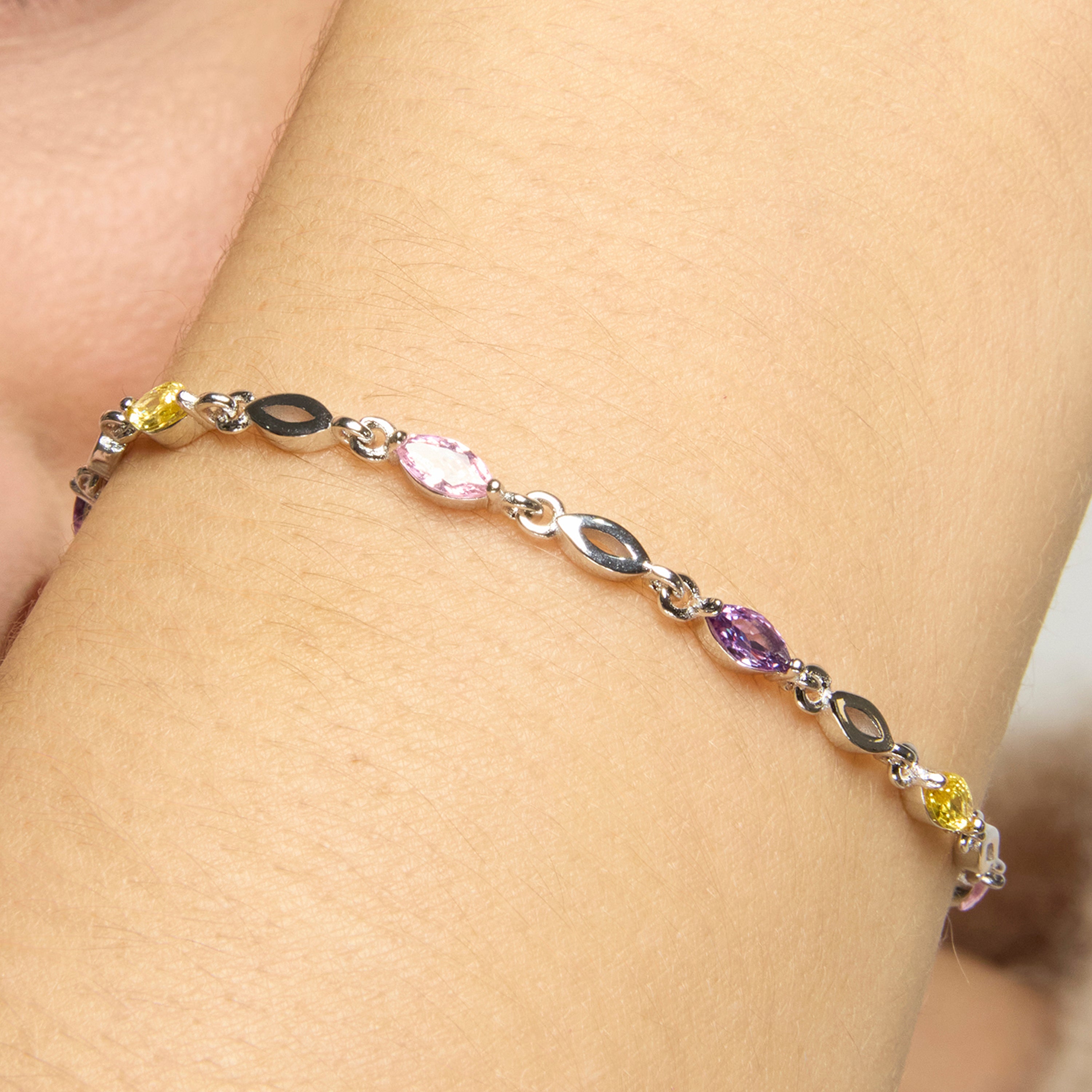 925 Sterling Silver and Multicolor Zirconia Bracelet, 18k Yellow Gold Finish - Imna
