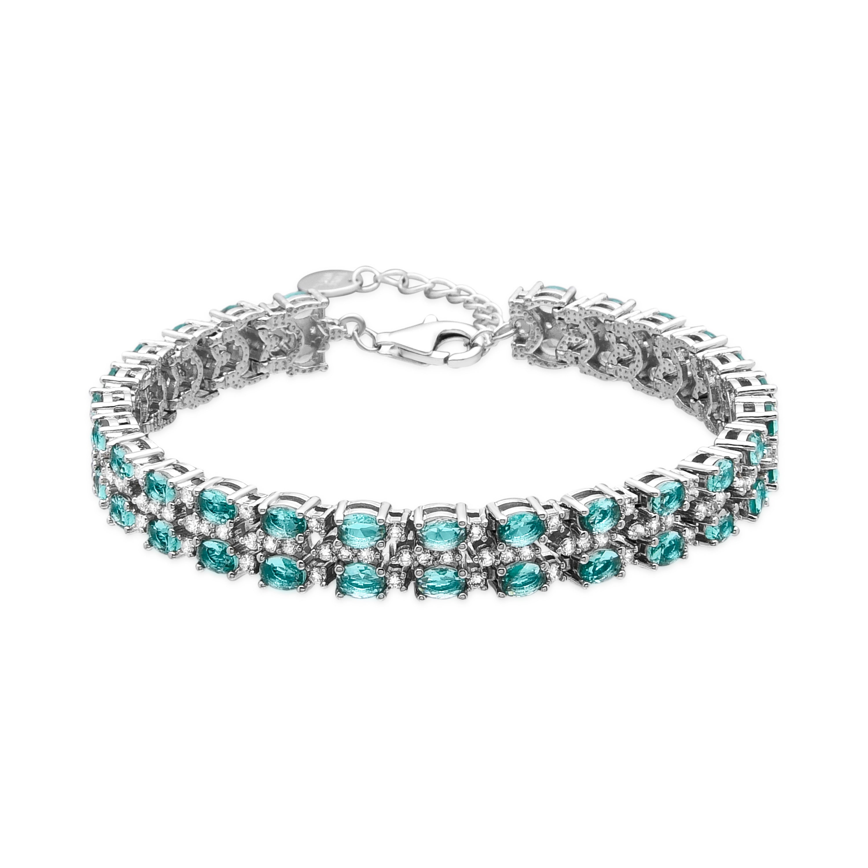 Pulseira de Prata de Lei 925 e Quartzo Hidrotermal Verde Paraíba com acabamento em ródio - Zekme