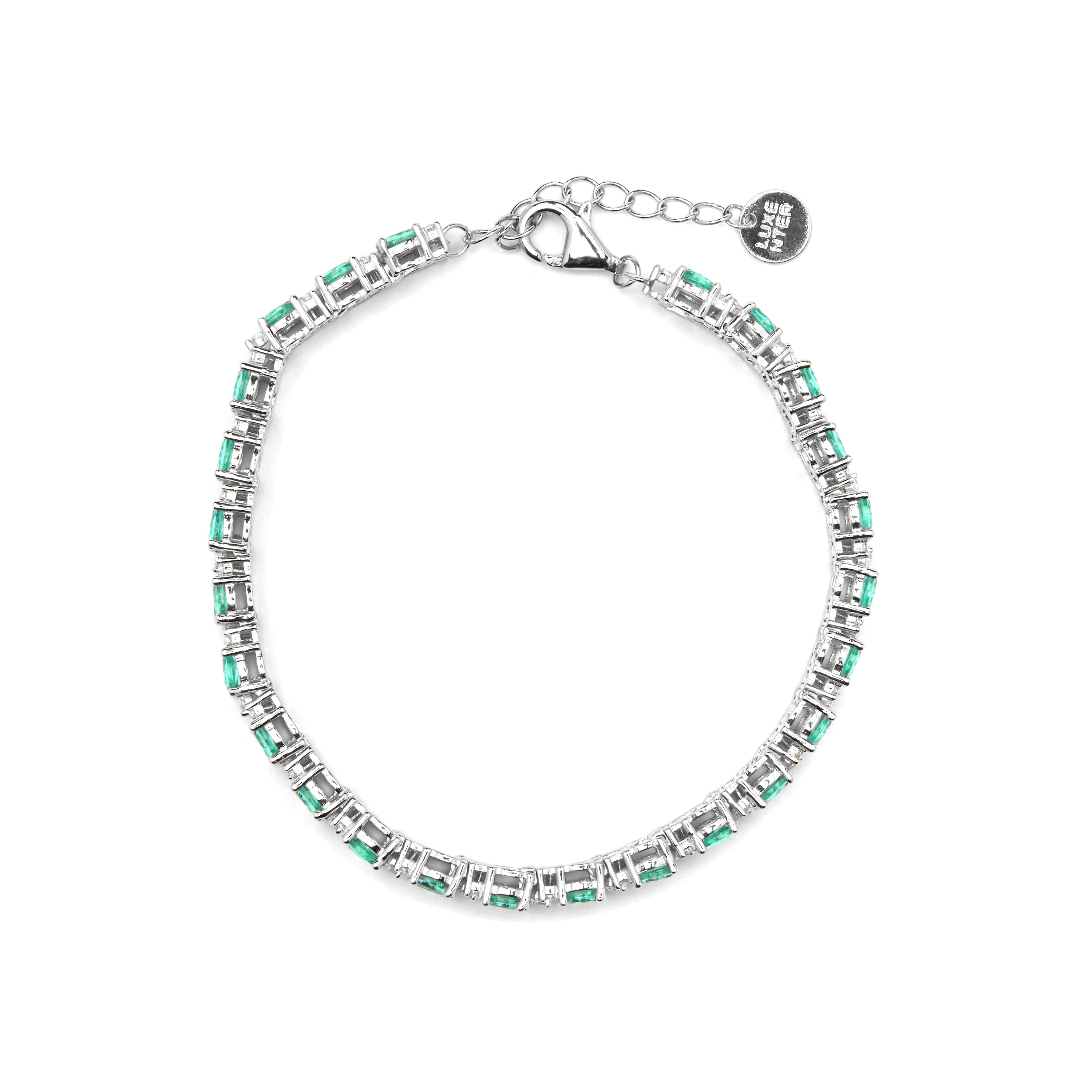 Pulseira de Prata de Lei 925 e Quartzo Hidrotermal Verde Paraíba com acabamento em ródio - Zekme