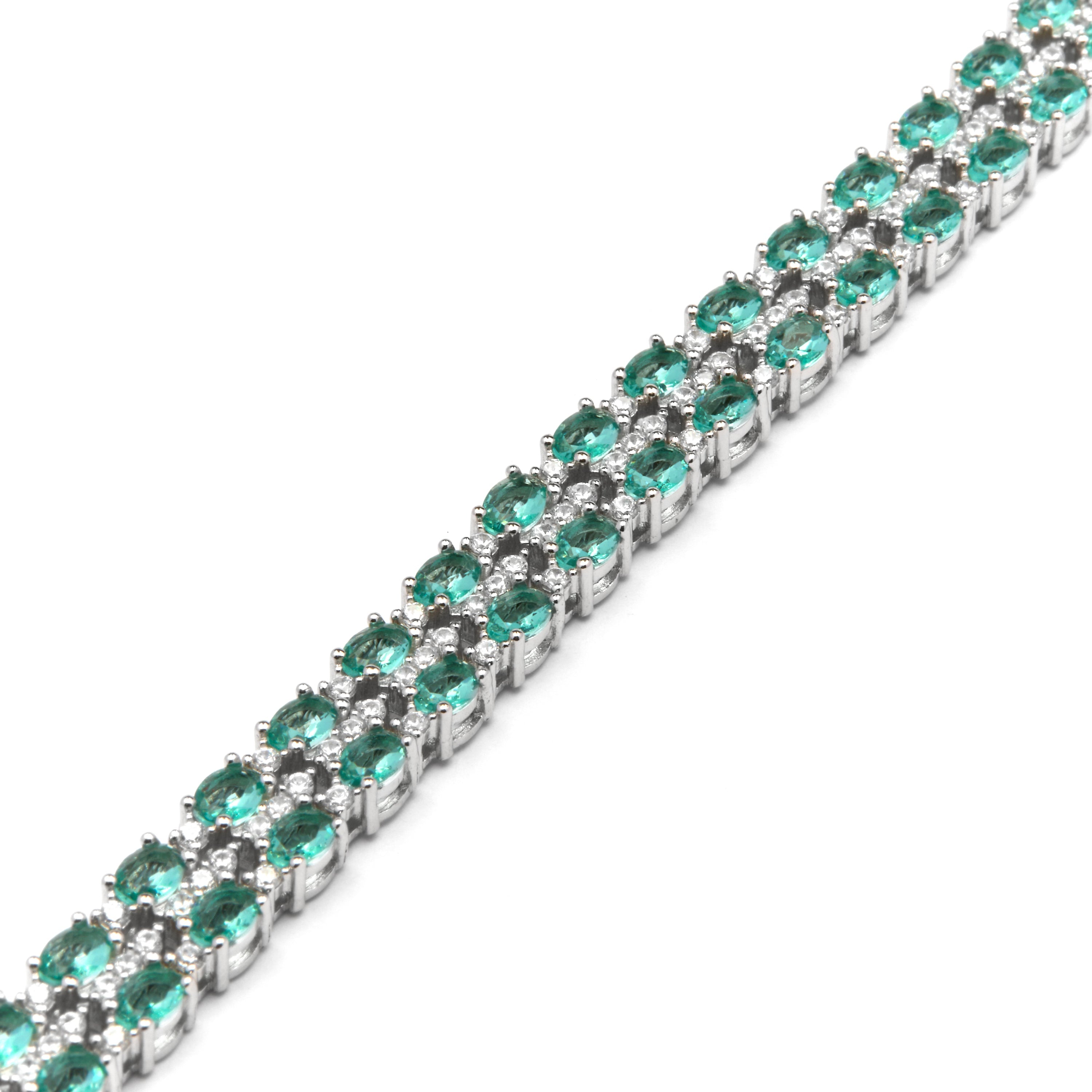 Pulseira de Prata de Lei 925 e Quartzo Hidrotermal Verde Paraíba com acabamento em ródio - Zekme