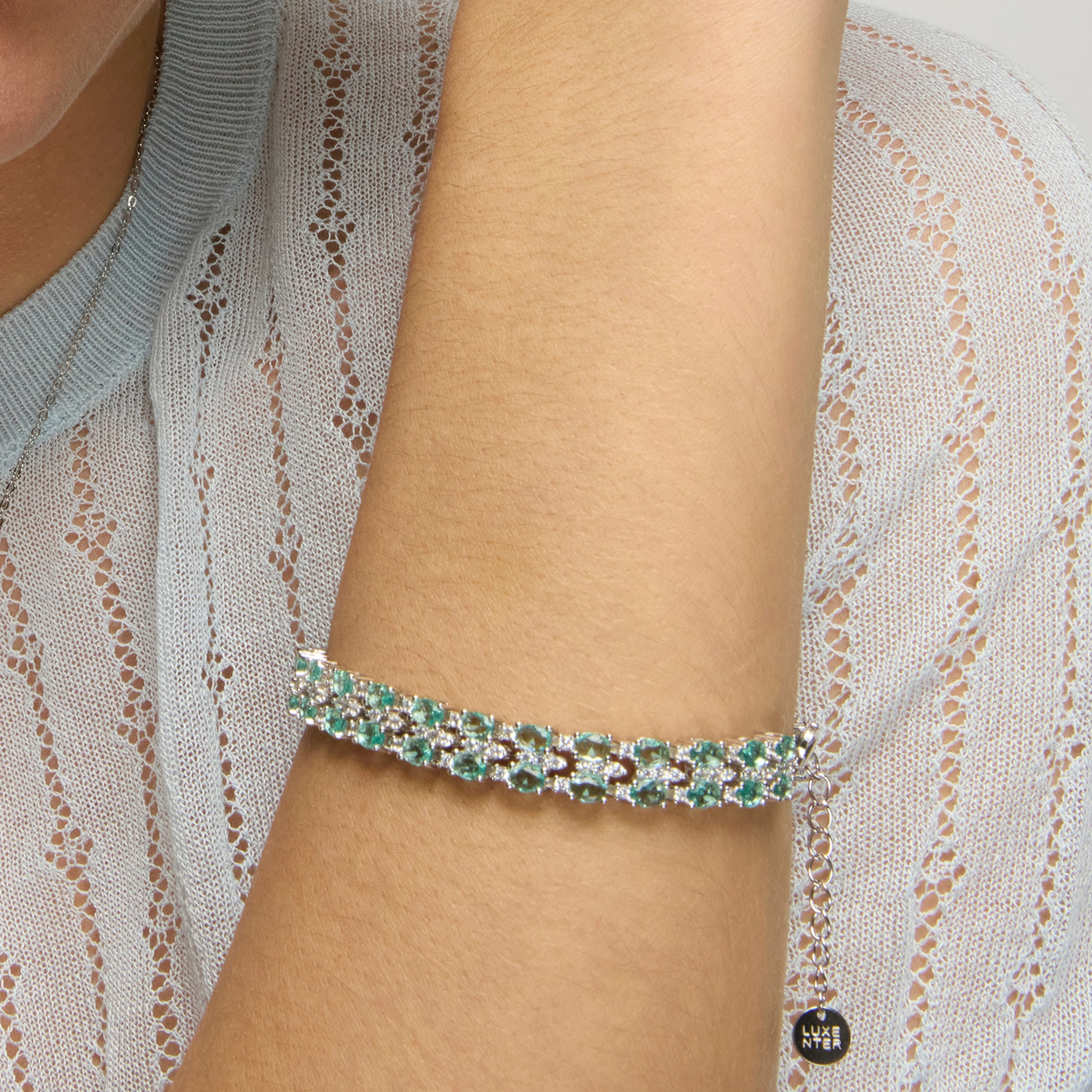 Pulseira de Prata de Lei 925 e Quartzo Hidrotermal Verde Paraíba com acabamento em ródio - Zekme