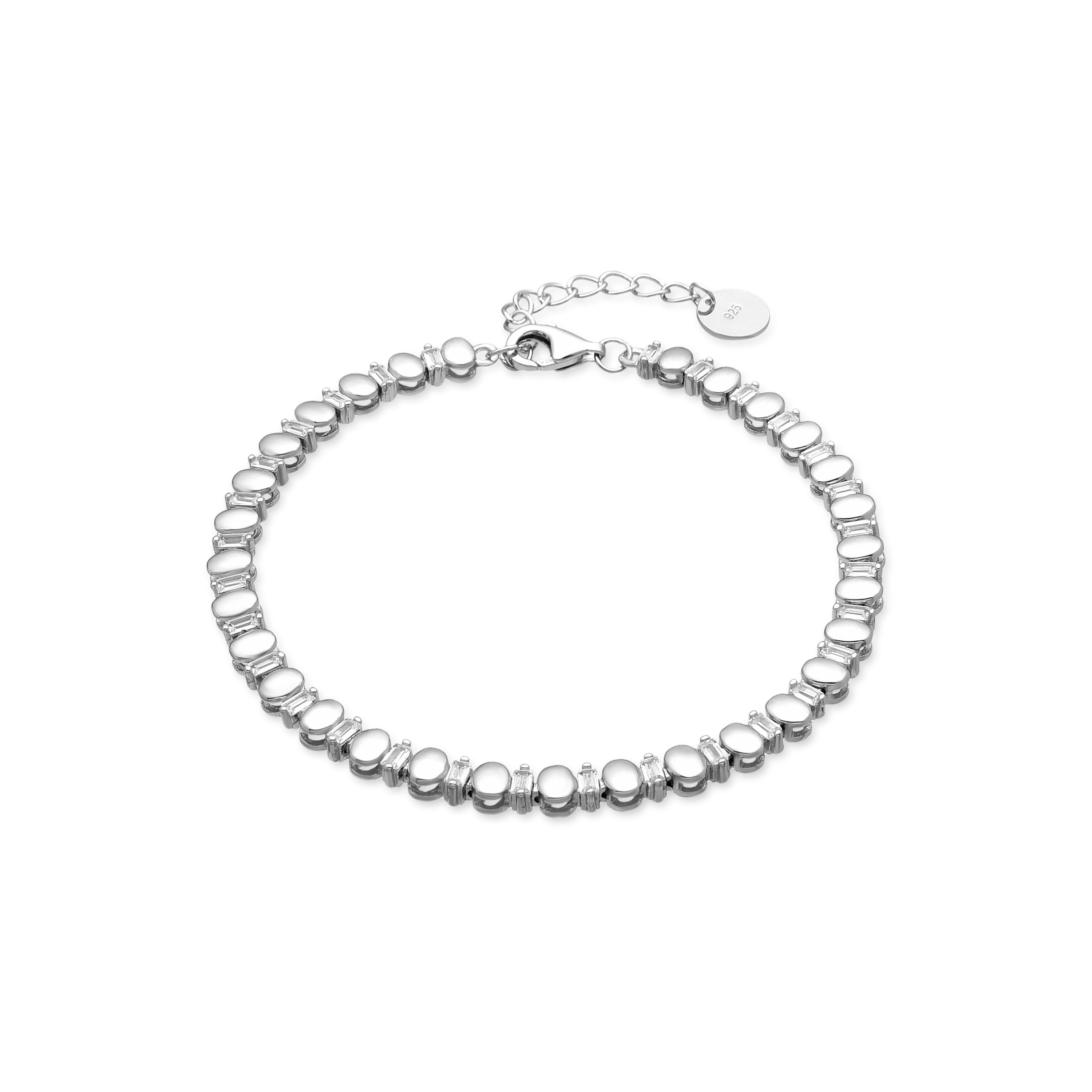 925 Sterling Silver and Brilliant Zirconia Bracelet with Rhodium Finish - Hidot