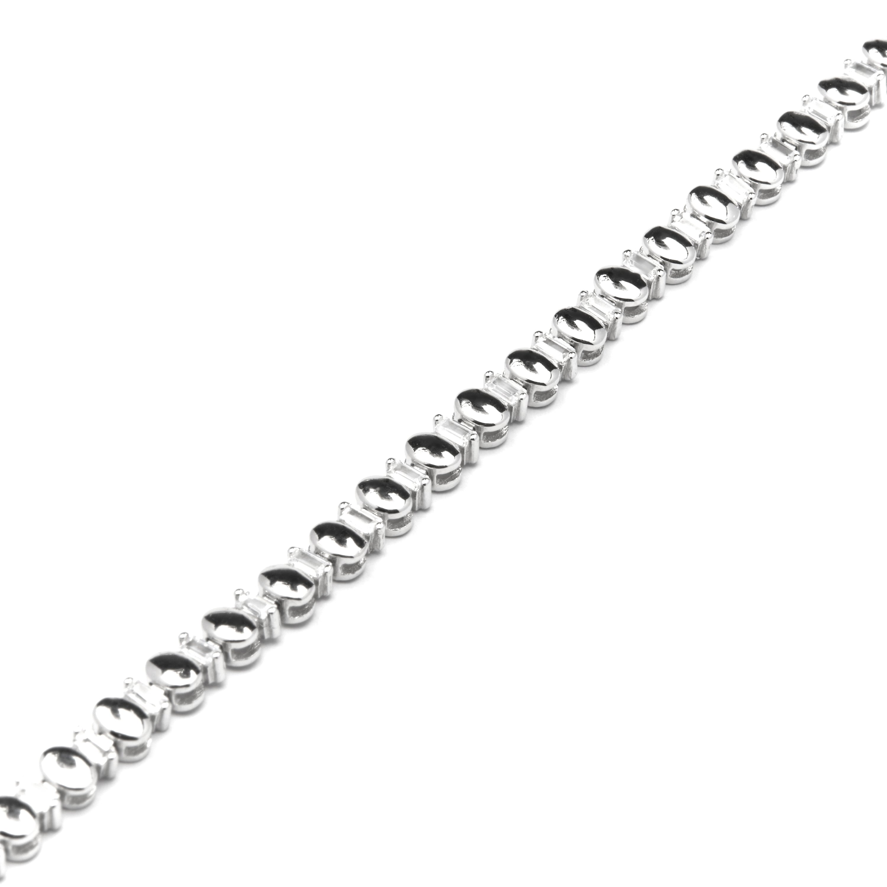925 Sterling Silver and Brilliant Zirconia Bracelet with Rhodium Finish - Hidot