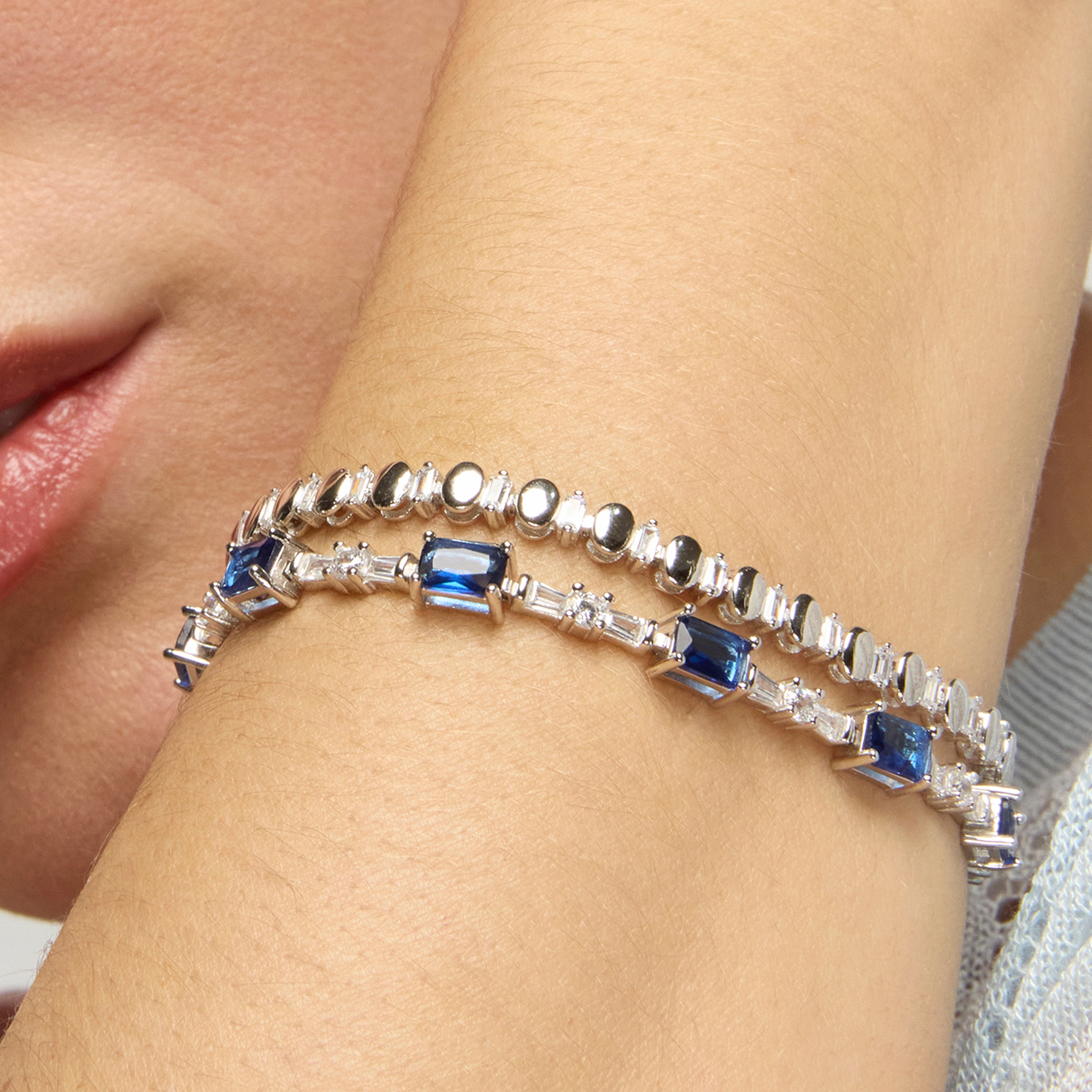 925 Sterling Silver and Brilliant Zirconia Bracelet with Rhodium Finish - Hidot