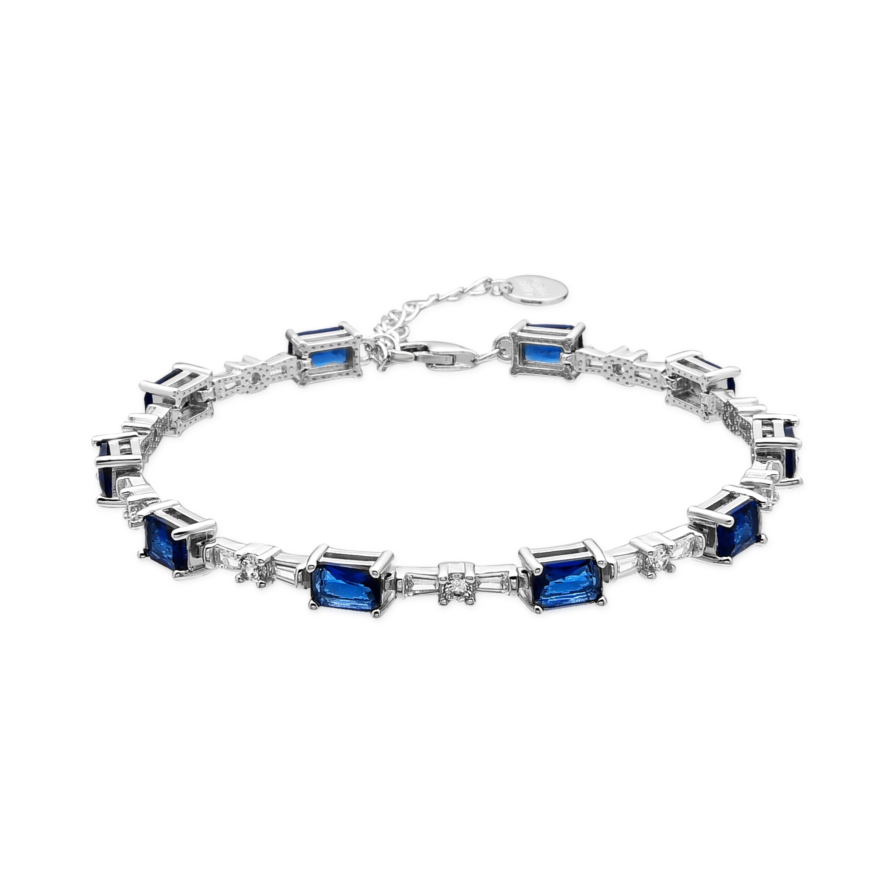925 Sterling Silver and Aquamarine Zirconia Bracelet with Rhodium Finish - Nasrie