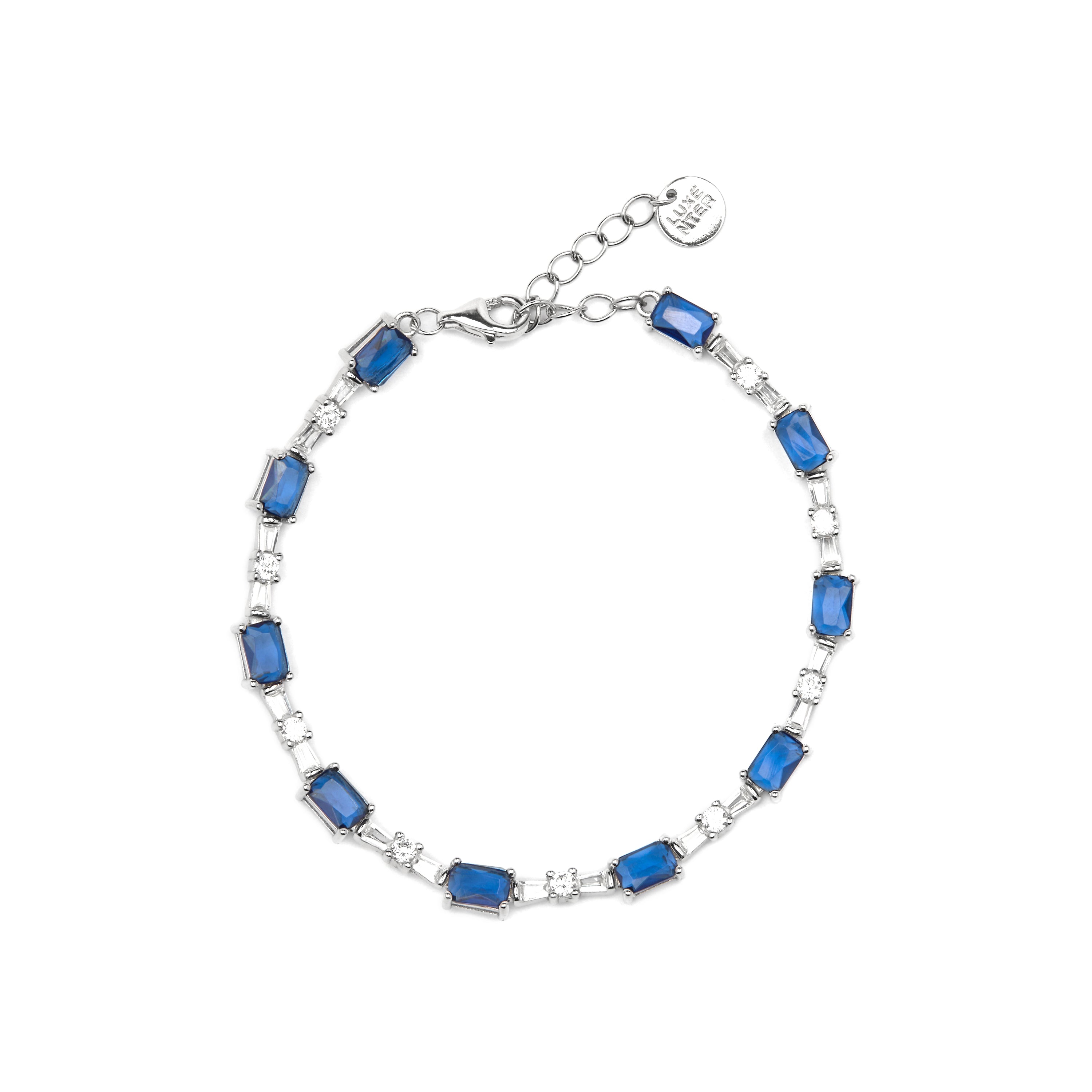 925 Sterling Silver and Aquamarine Zirconia Bracelet with Rhodium Finish - Nasrie