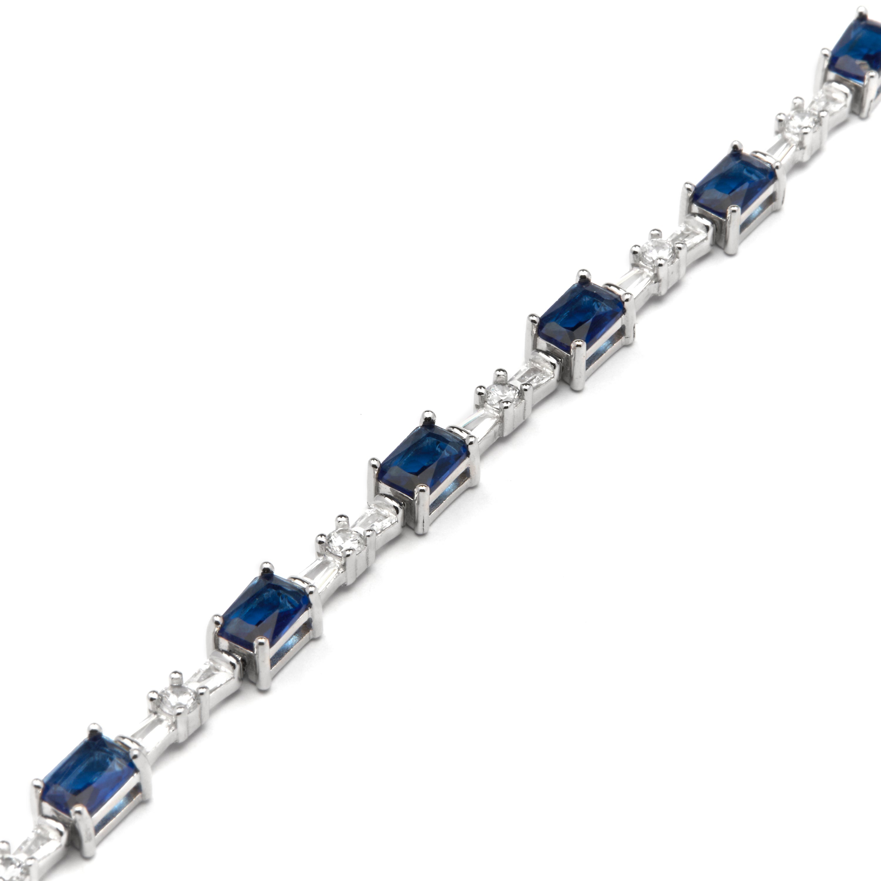 925 Sterling Silver and Aquamarine Zirconia Bracelet with Rhodium Finish - Nasrie