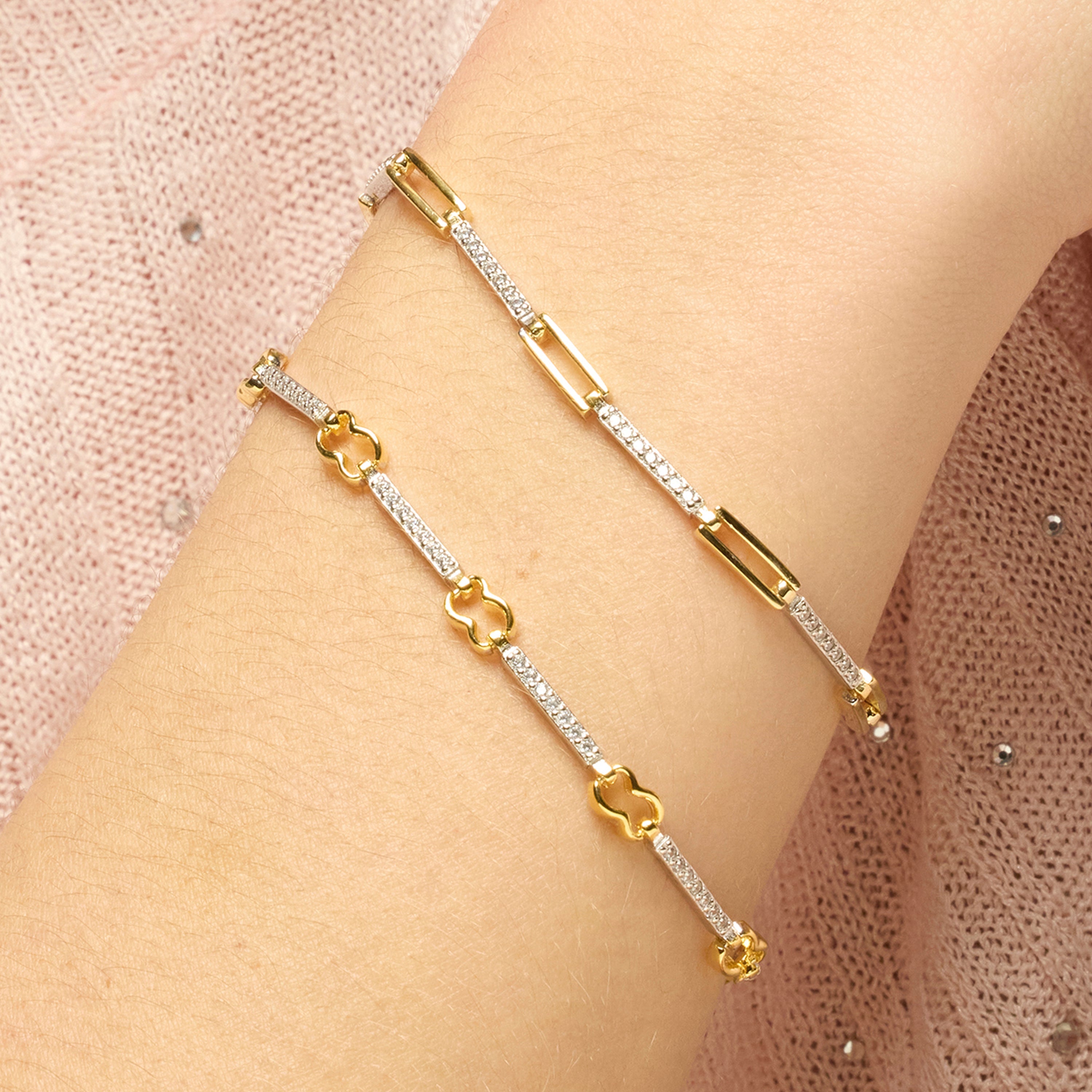 925 Sterling Silver Bracelet with Brilliant Zirconia, 18k Yellow Gold Finish - Daraya