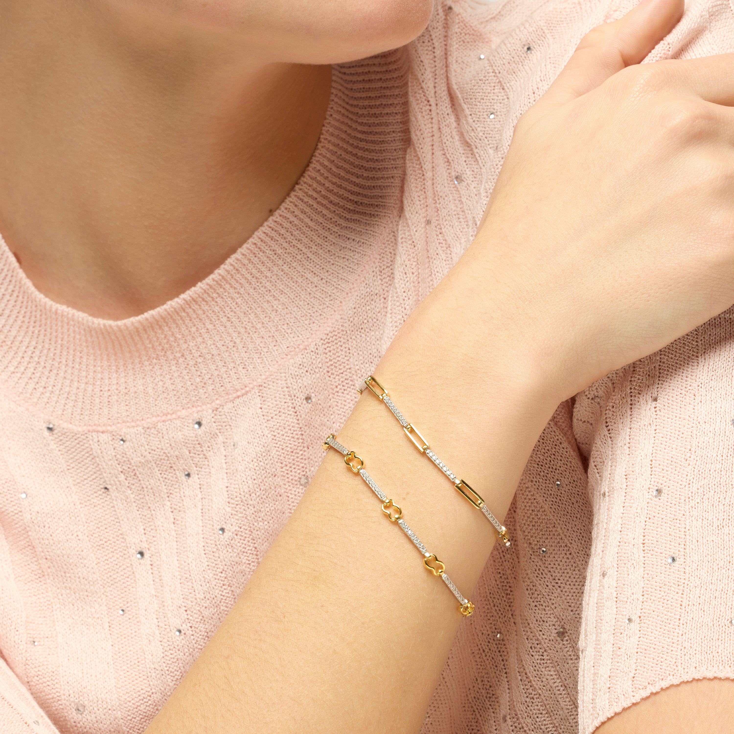 925 Sterling Silver Bracelet with Brilliant Zirconia, 18k Yellow Gold Finish - Athit
