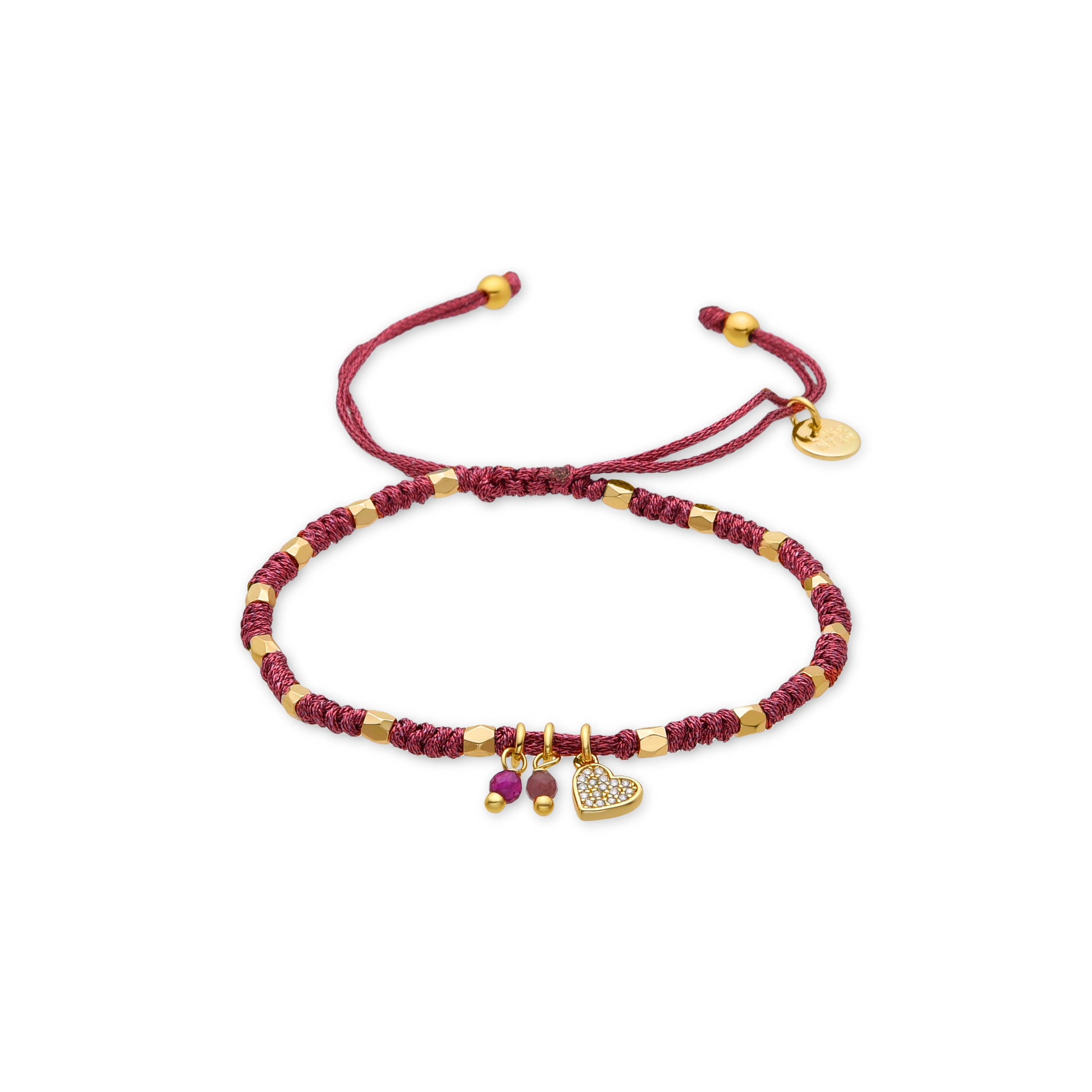 925 Sterling Silver and Pink Crystal Bracelet finished in 18K yellow gold - Heart