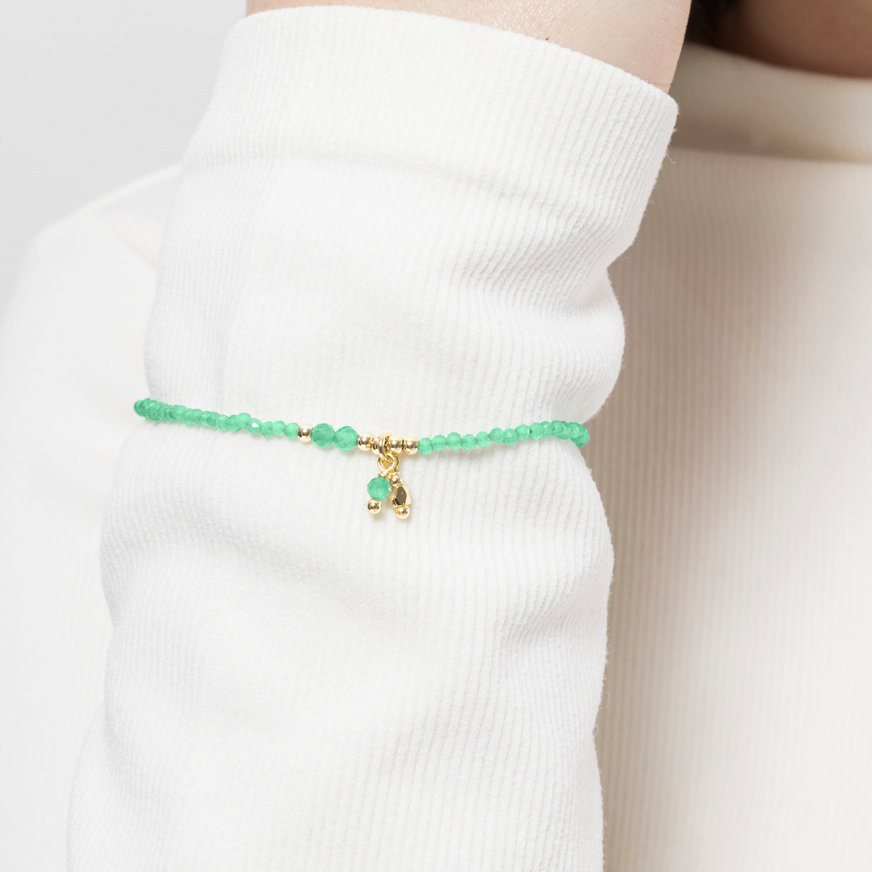Pulseira de Prata de Lei 925 e Cristal Verde com acabamento em ouro amarelo 18k - Bialak