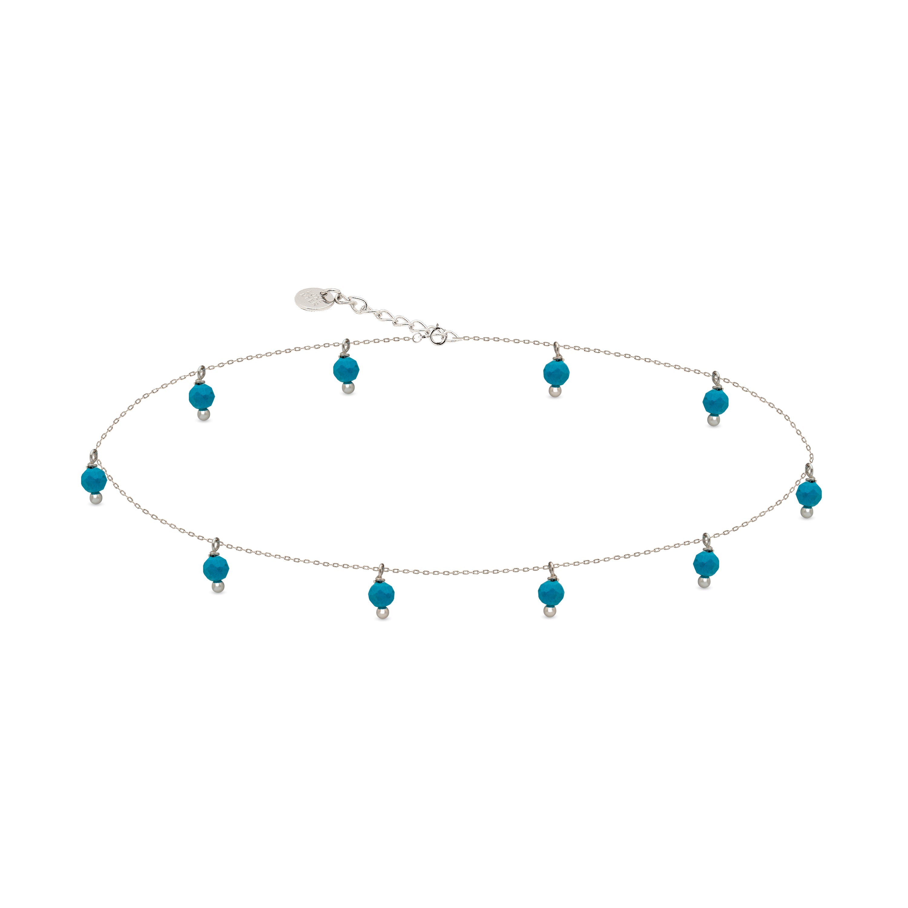 925 Sterling Silver Bracelet with Rhodium-Plated Turquoise - Wardpa