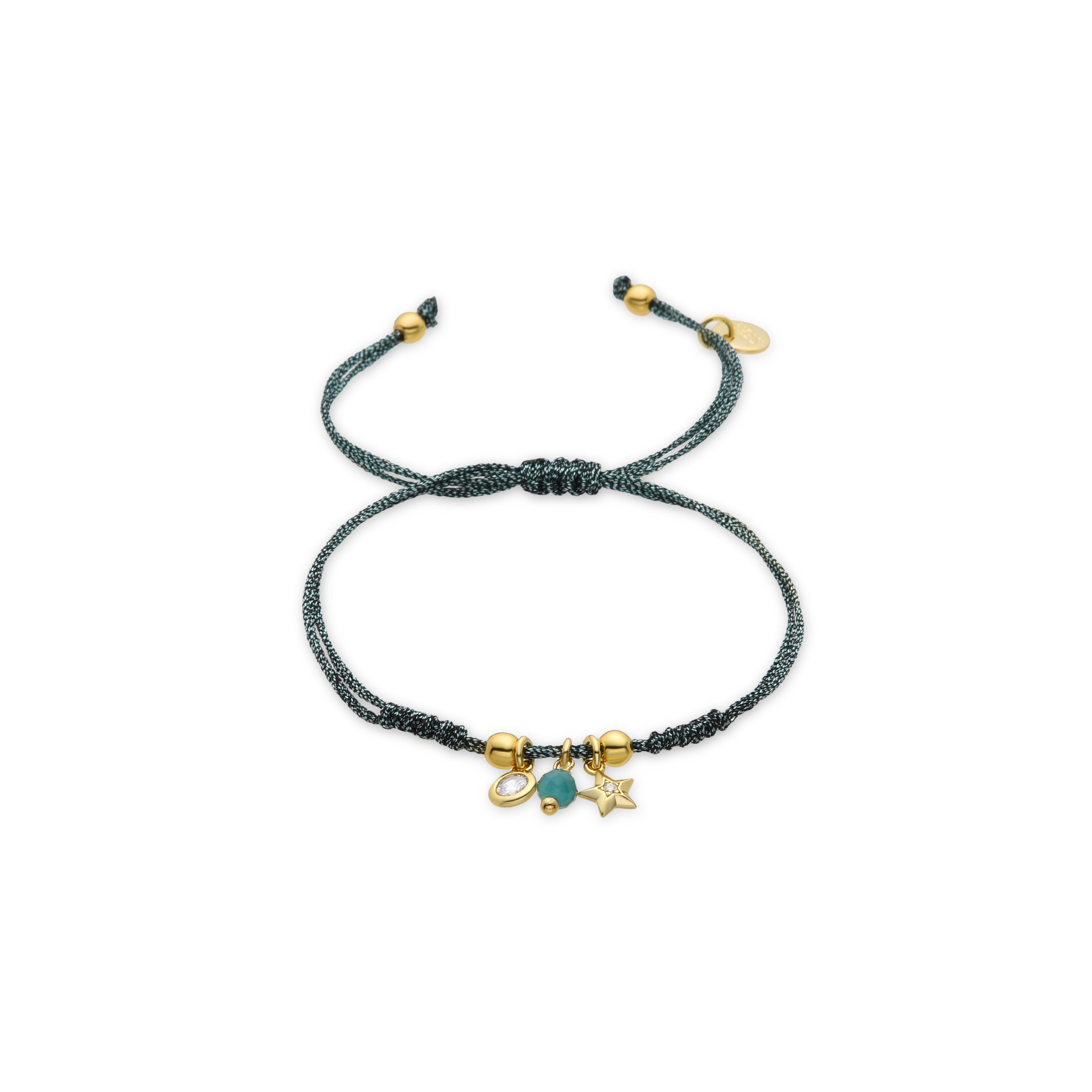 925 Sterling Silver and Green Crystal Bracelet finished in 18k yellow gold - Star