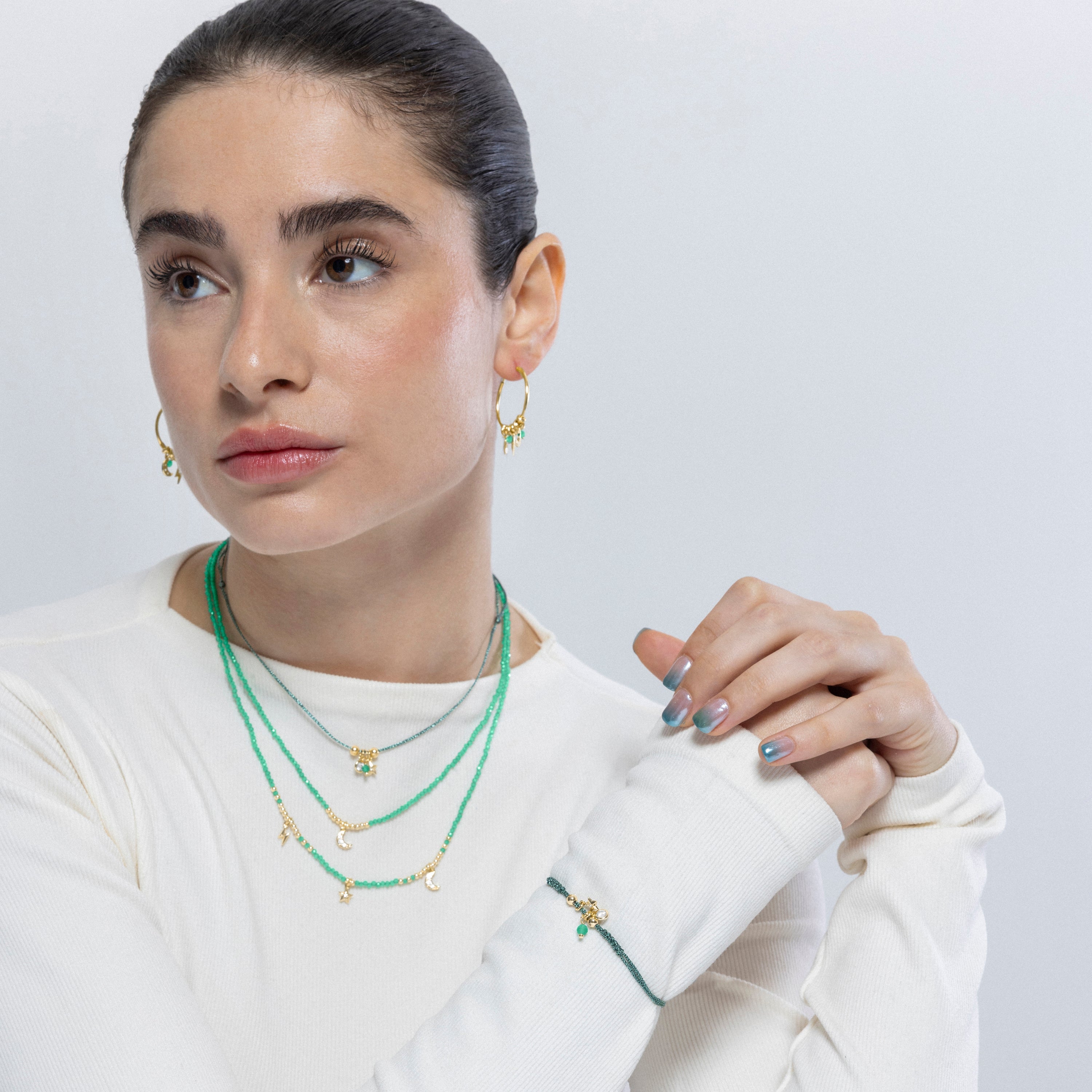 925 Sterling Silver and Green Crystal Bracelet finished in 18k yellow gold - Star