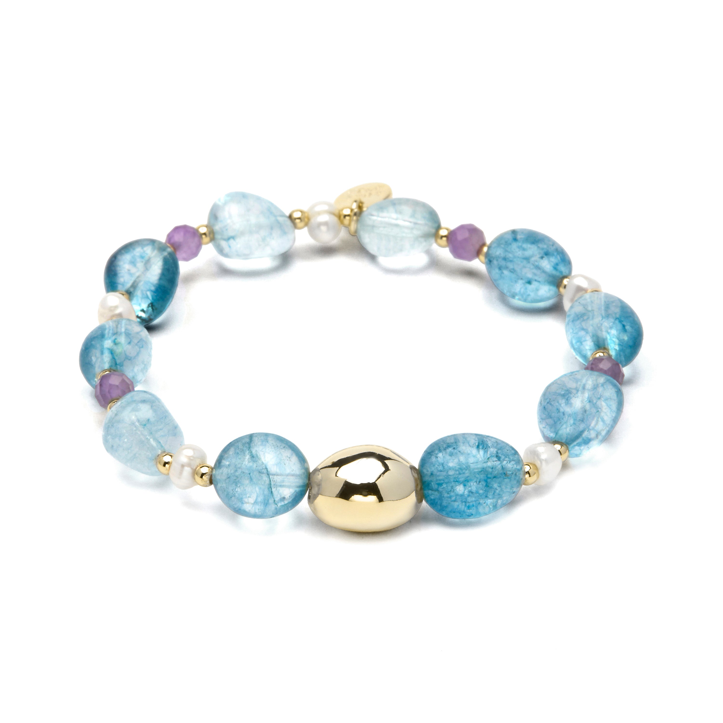925 Sterling Silver and Blue Crystal Bracelet finished in 18k Yellow Gold - Aswudi