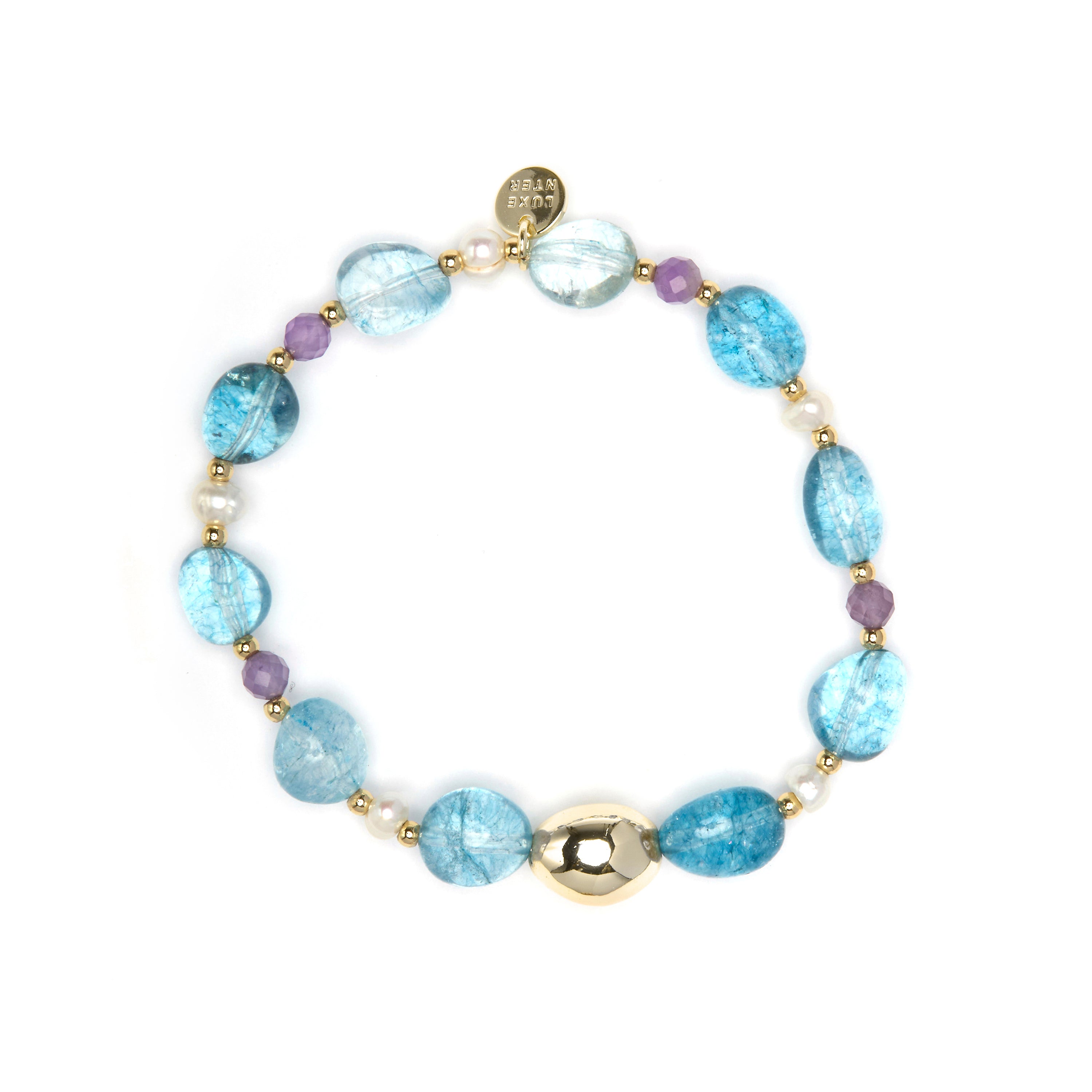 925 Sterling Silver and Blue Crystal Bracelet finished in 18k Yellow Gold - Aswudi