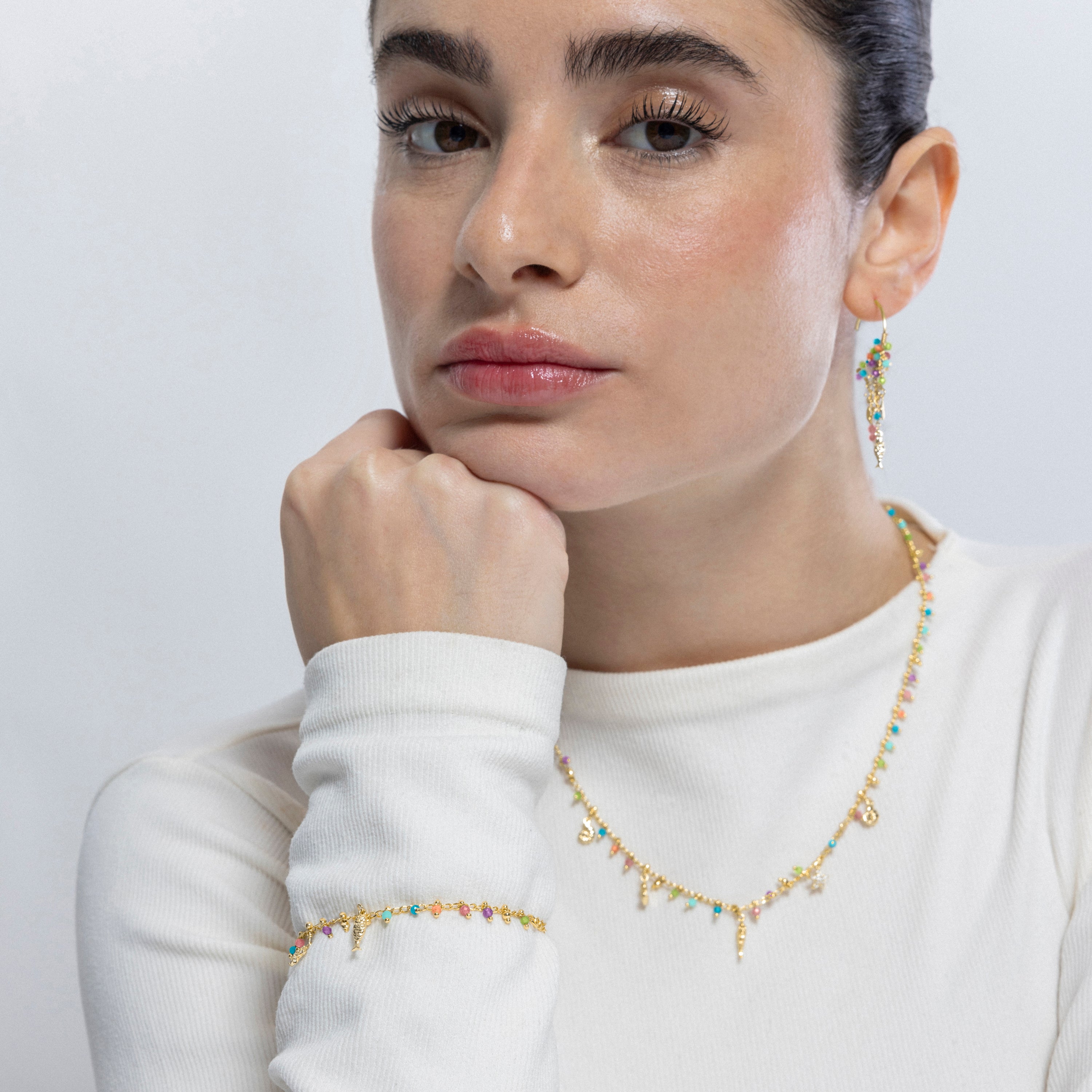 925 Sterling Silver and Multicolor Crystal Bracelet finished in 18K yellow gold - Kaiquia