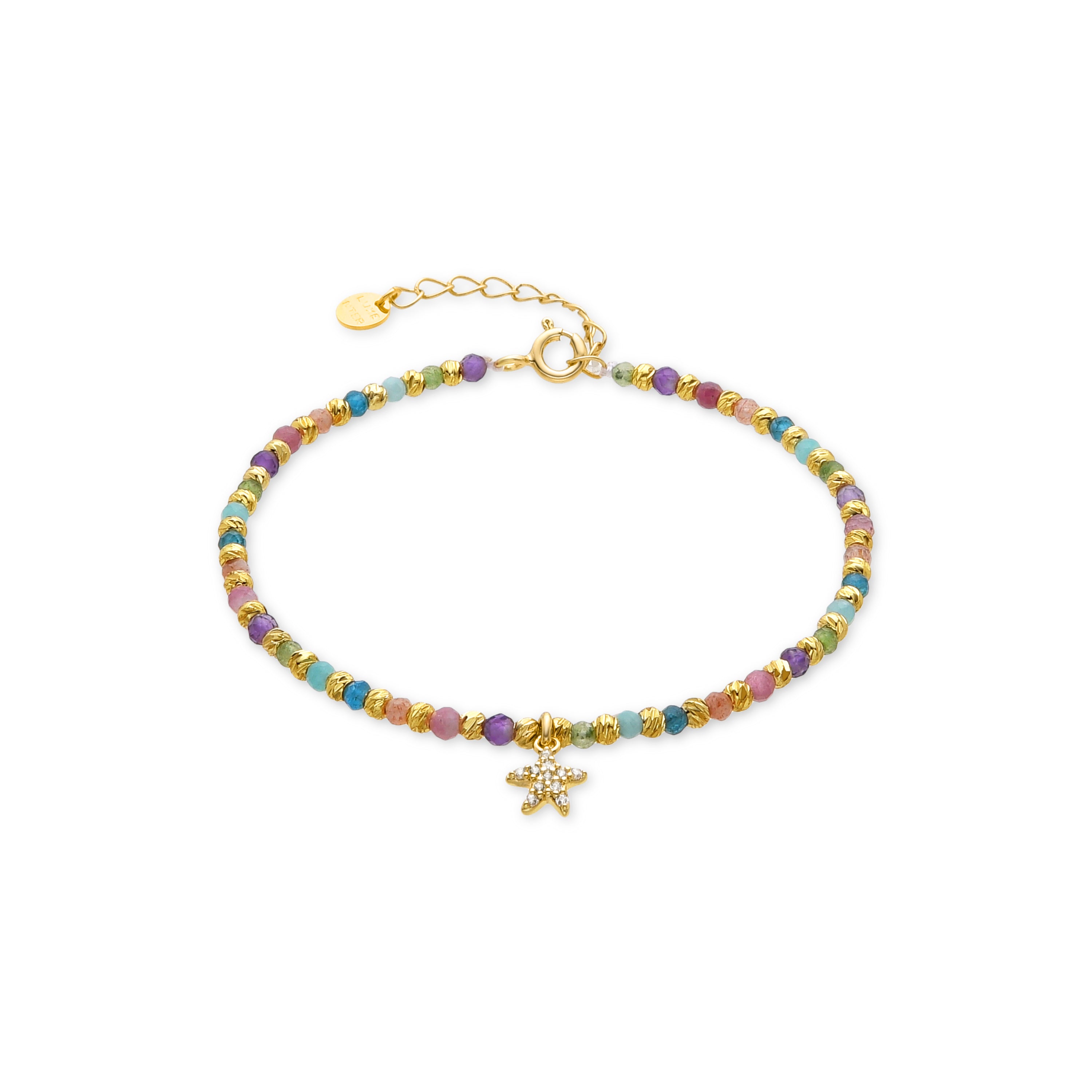 925 Sterling Silver and Multicolor Crystal Bracelet finished in 18k yellow gold - Star