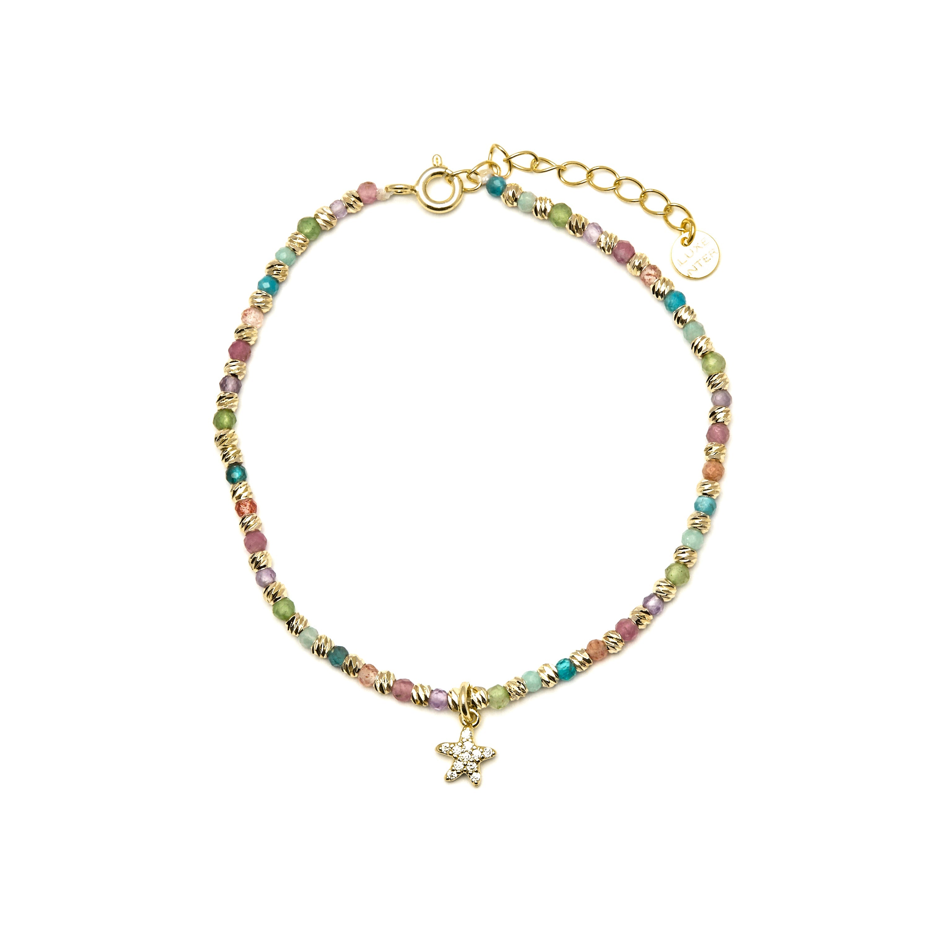 925 Sterling Silver and Multicolor Crystal Bracelet finished in 18k yellow gold - Star