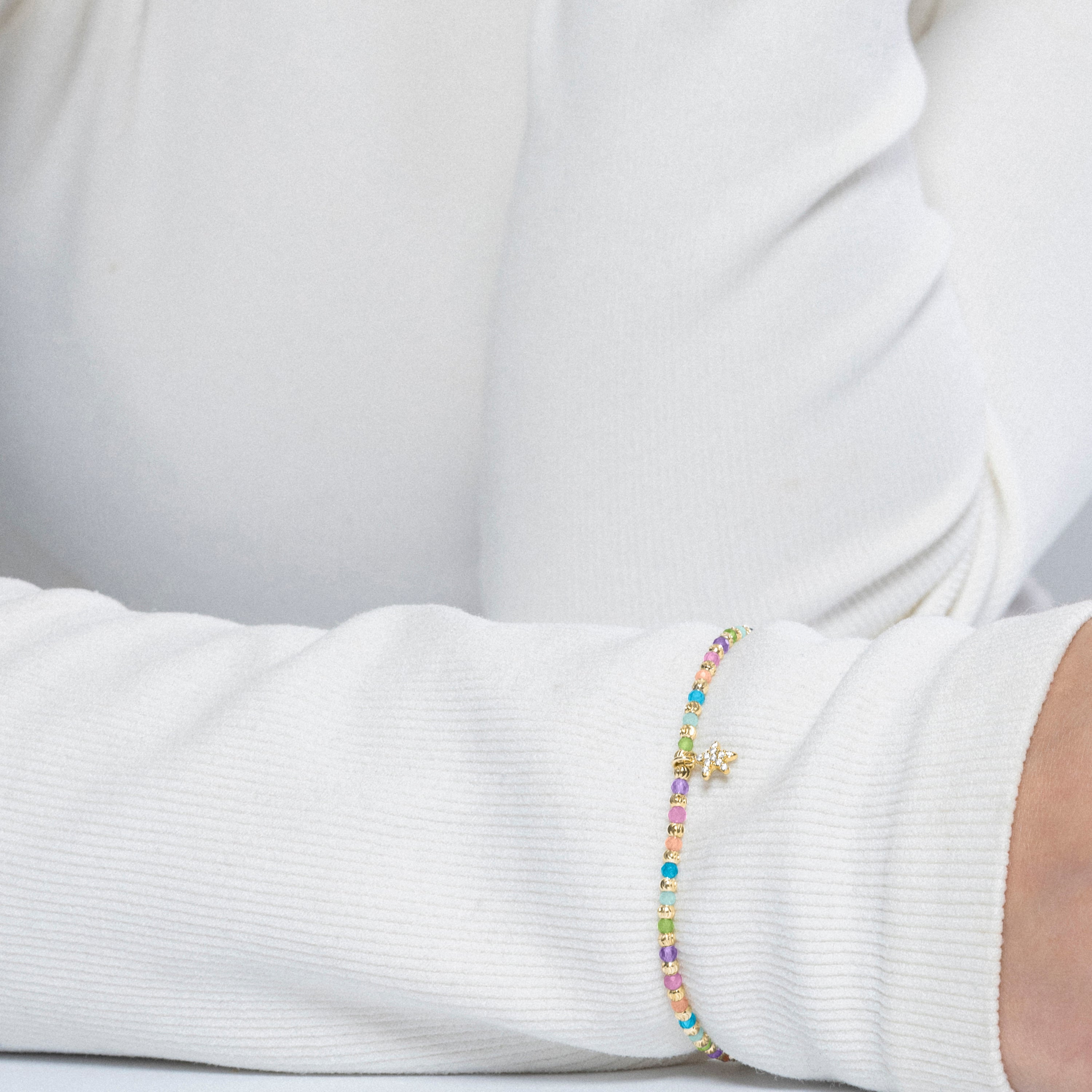925 Sterling Silver and Multicolor Crystal Bracelet finished in 18k yellow gold - Star