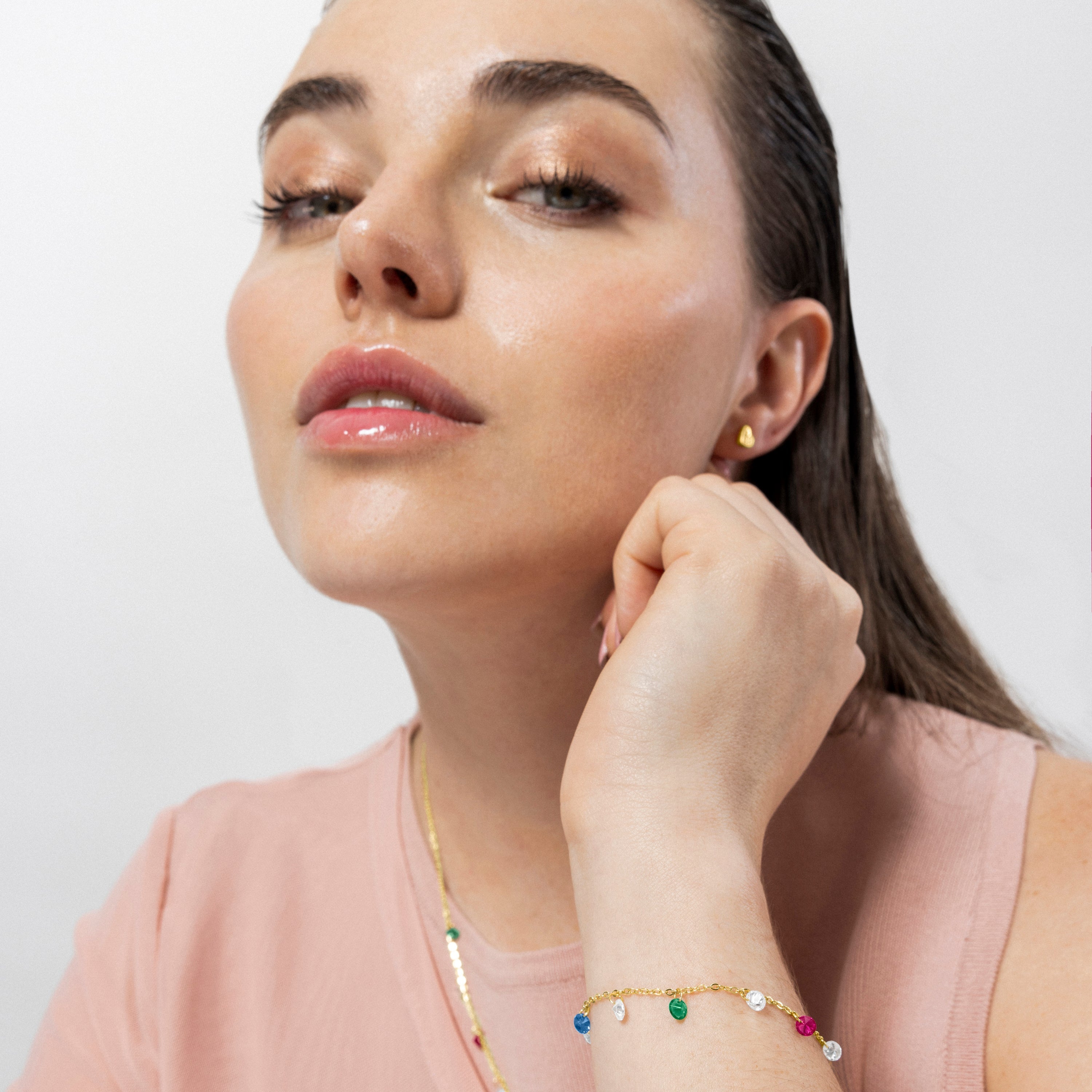 925 Sterling Silver and Multicolor Zirconia Bracelet Finished in 18K Yellow Gold - Sumju