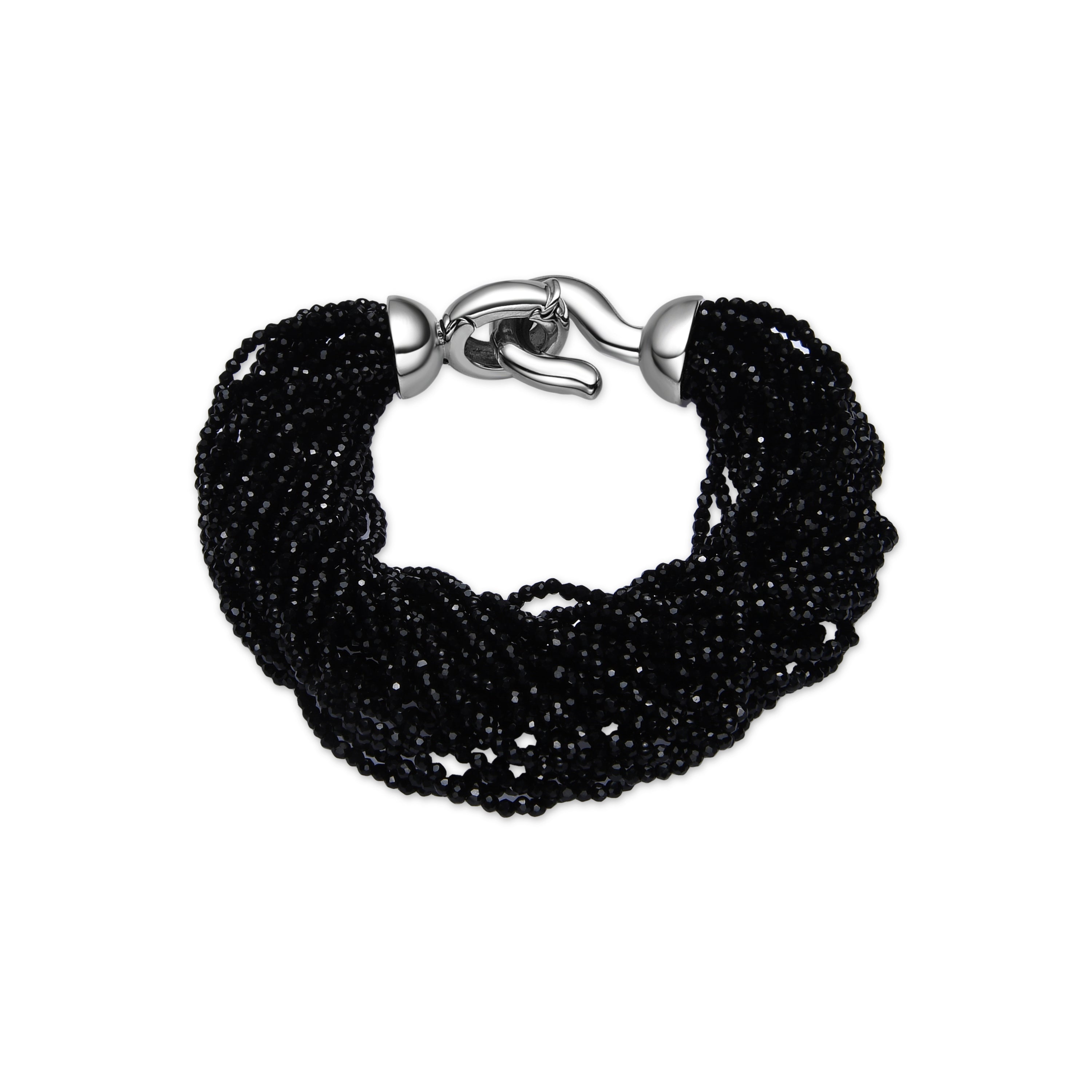 925 Sterling Silver and Black Crystal Bracelet with Rhodium Finish - Kibak