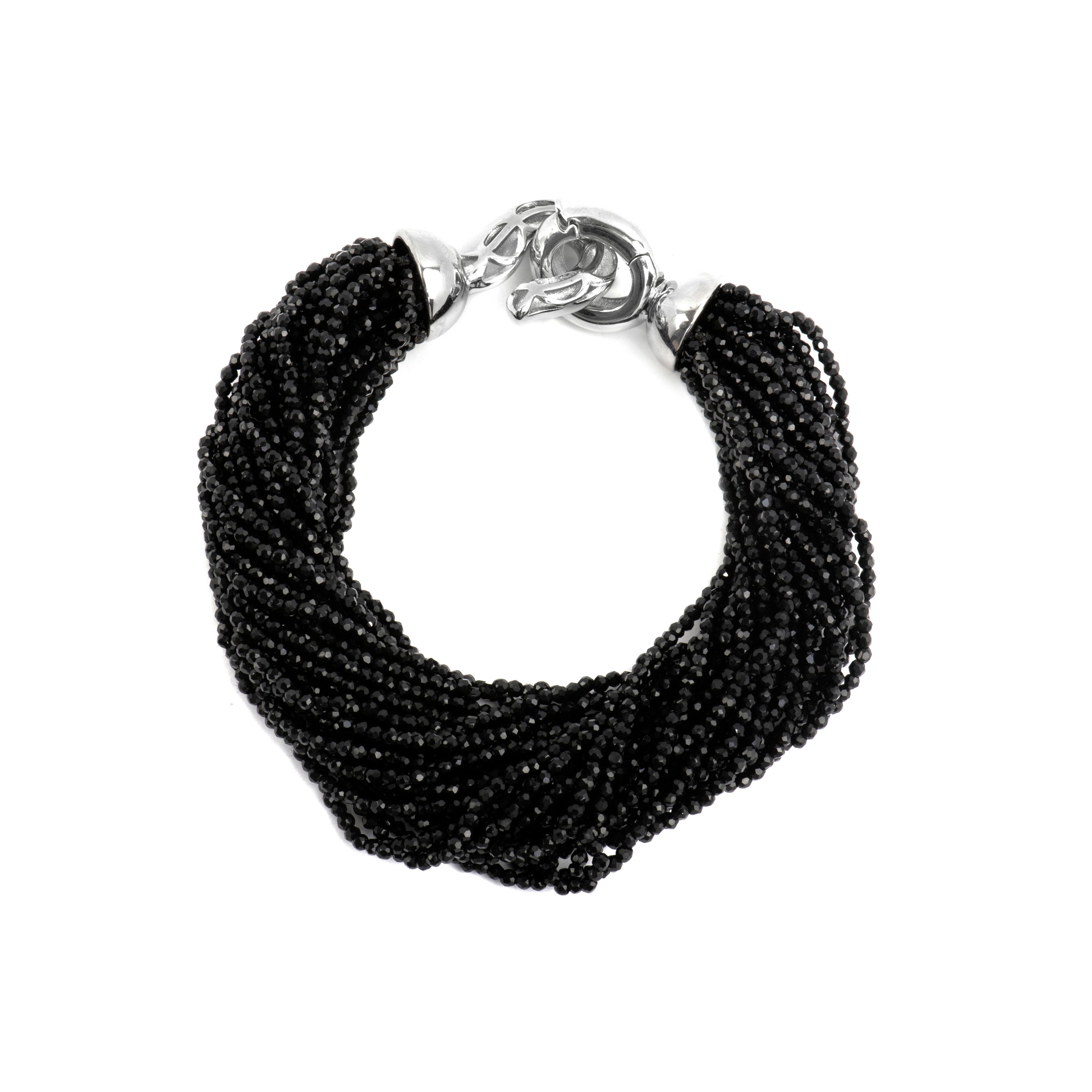 925 Sterling Silver and Black Crystal Bracelet with Rhodium Finish - Kibak