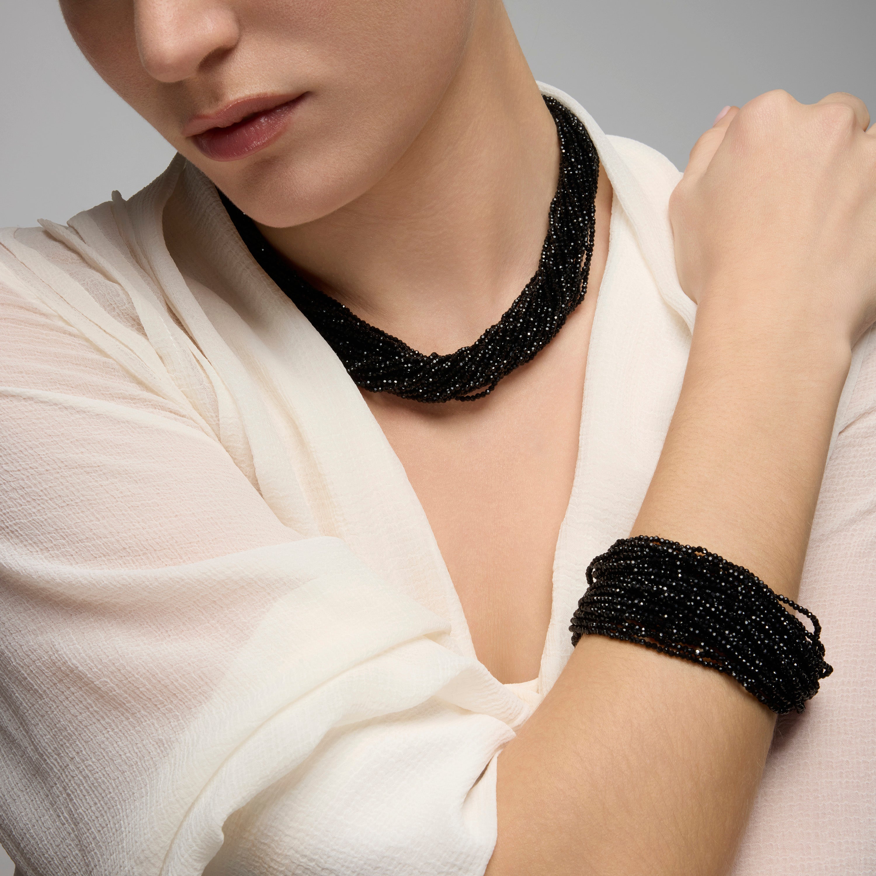 925 Sterling Silver and Black Crystal Bracelet with Rhodium Finish - Kibak
