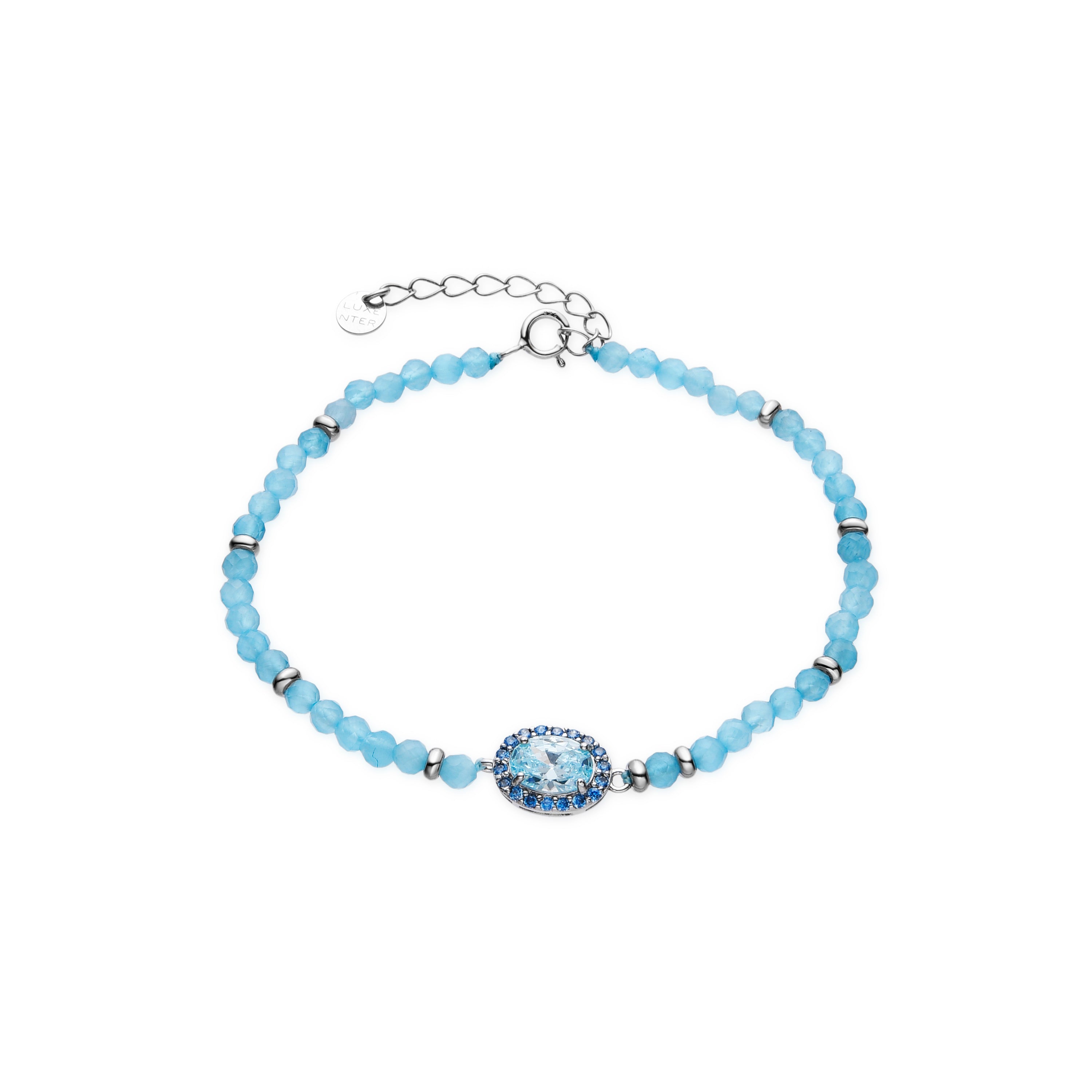 925 Sterling Silver and Blue Topaz Zirconia Bracelet with Rhodium Finish - Nazki