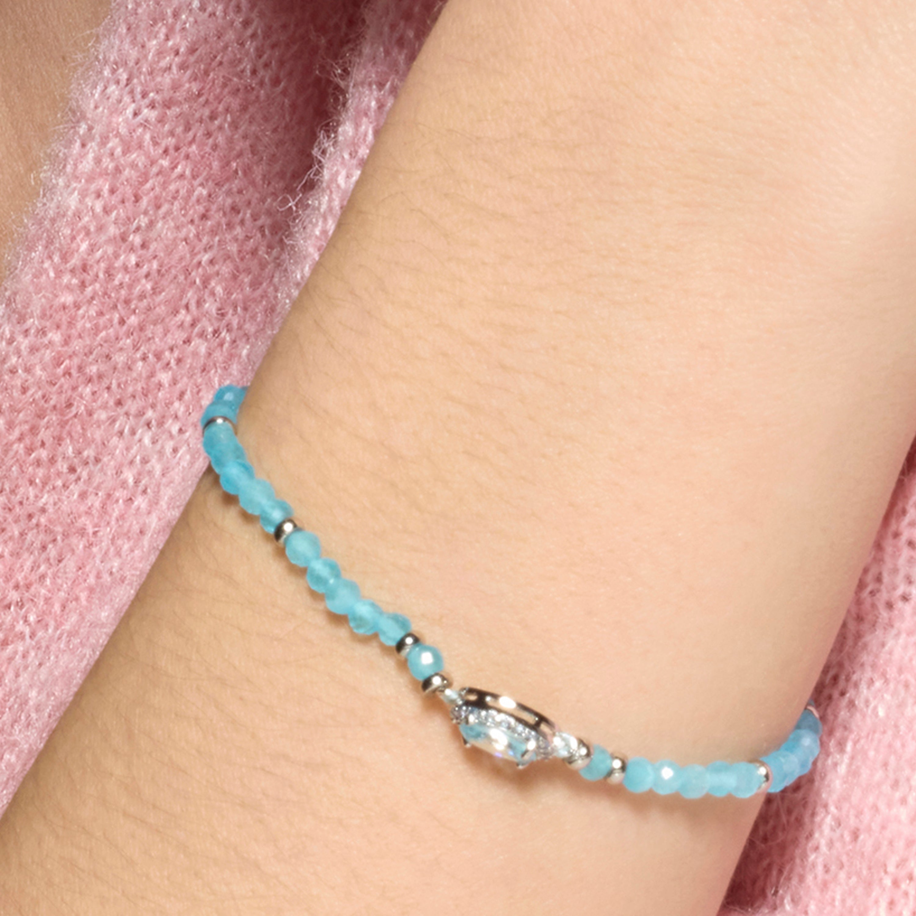 925 Sterling Silver and Blue Topaz Zirconia Bracelet with Rhodium Finish - Nazki