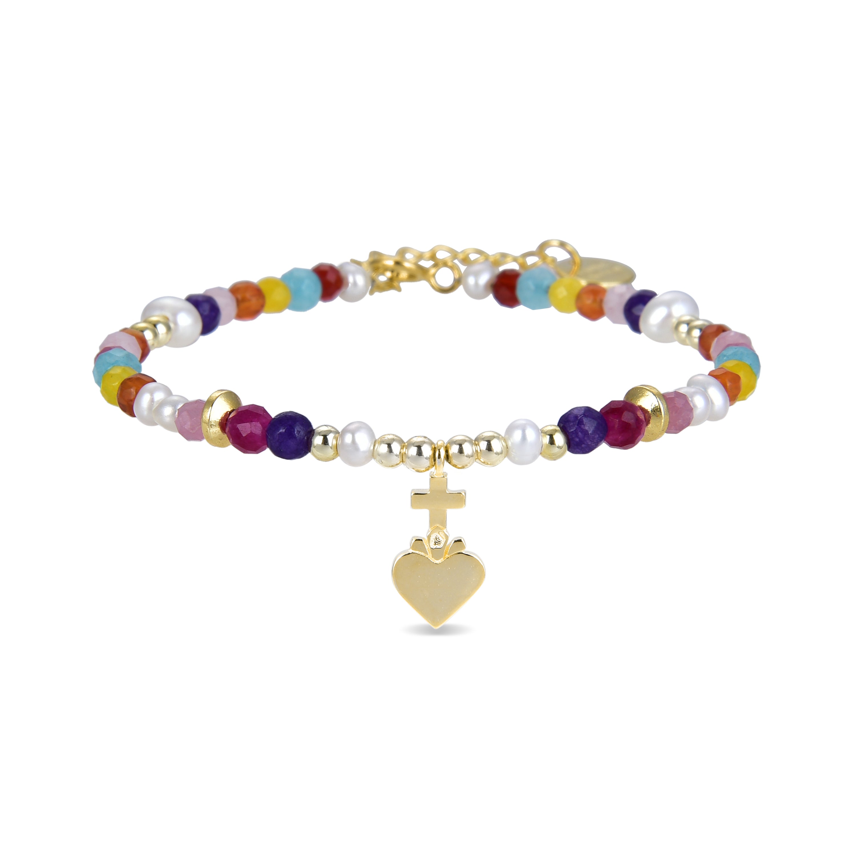 925 Sterling Silver Bracelet with Multicolor Crystals Finished in 18K Yellow Gold - Nymox